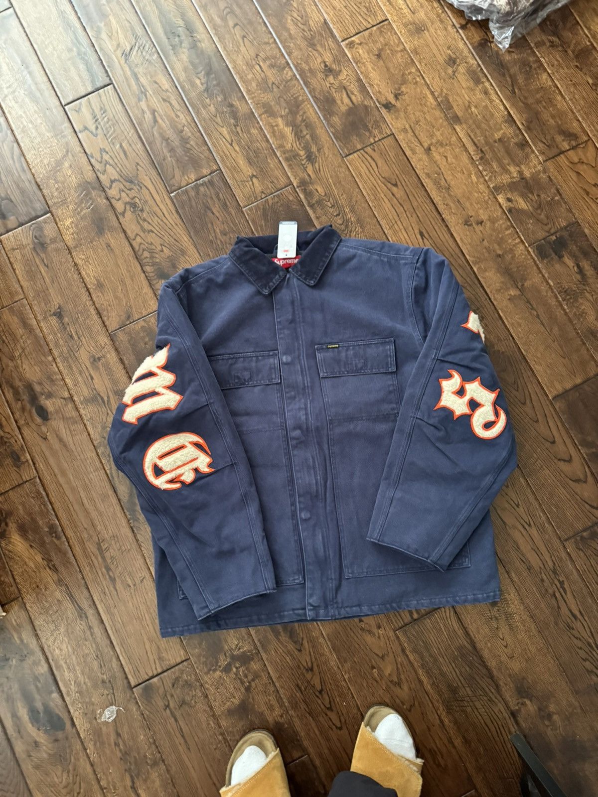 Supreme Supreme Old English Canvas Work Jacket Navy | Grailed Supreme Supreme Old English Canvas Work Jacket Navy | Grailed