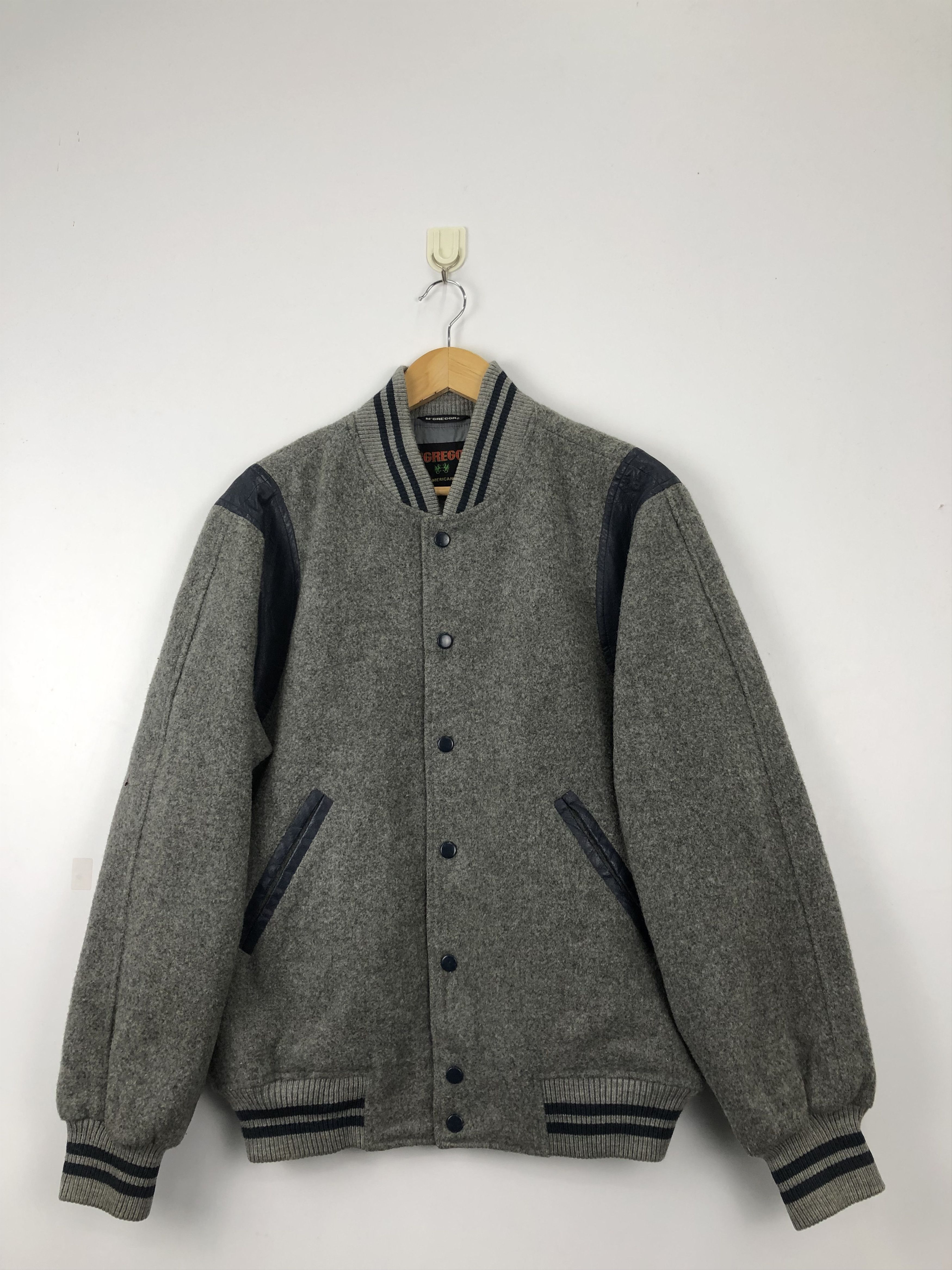 McGregor Vintage 90s Mcgregor Wool Varsity Jacket Gray V0318 Size US L / EU 52-54 / 3 - 1 Thumbnail