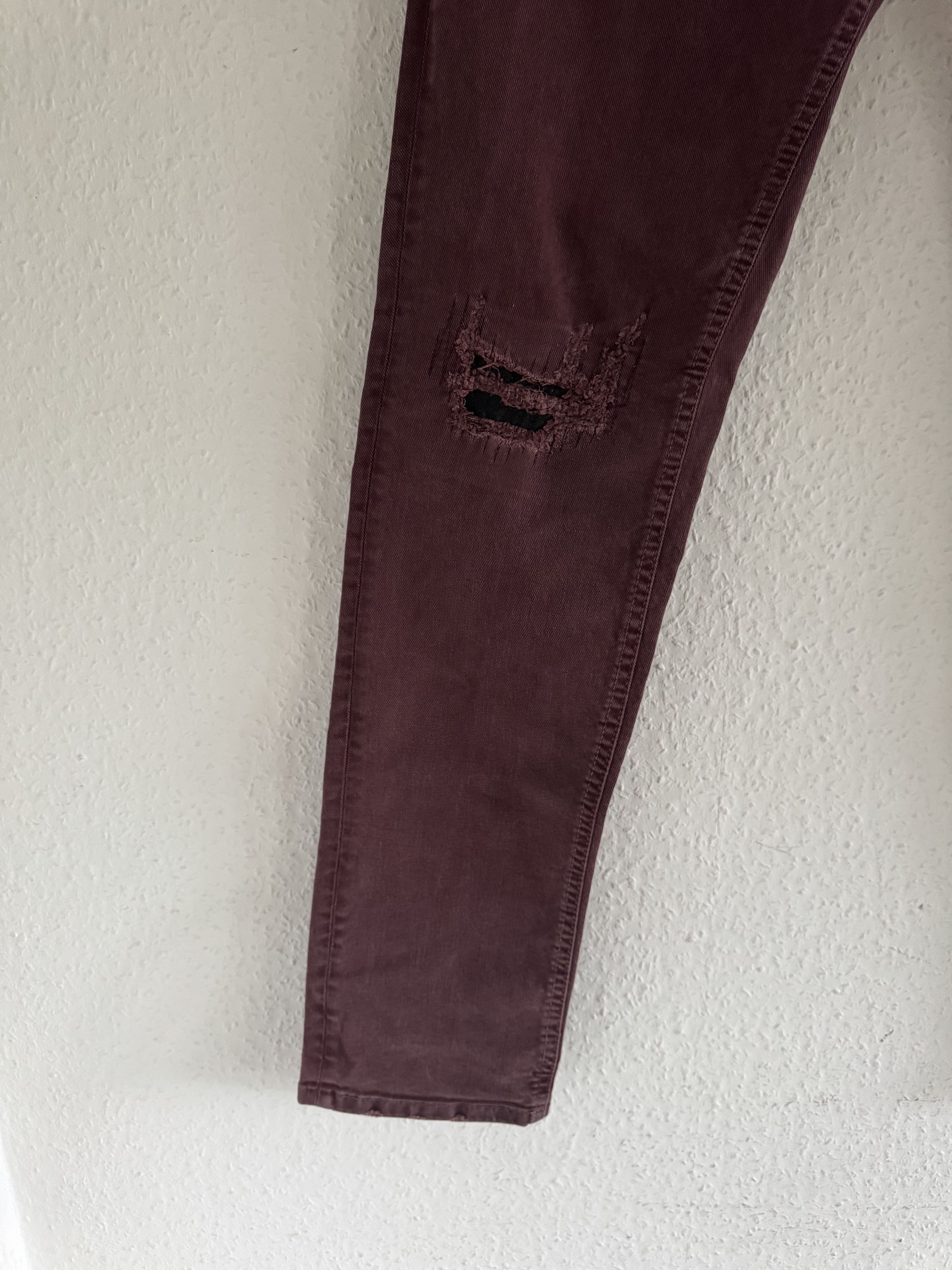 Just Cavalli Burgundy Distressed Slim Jeans Size US 33 - 2 Thumbnail