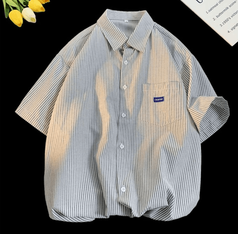 Japanese Brand × Vintage Men's trendy oversize casual lapel striped shirt Size US M / EU 48-50 / 2 - 1 Thumbnail