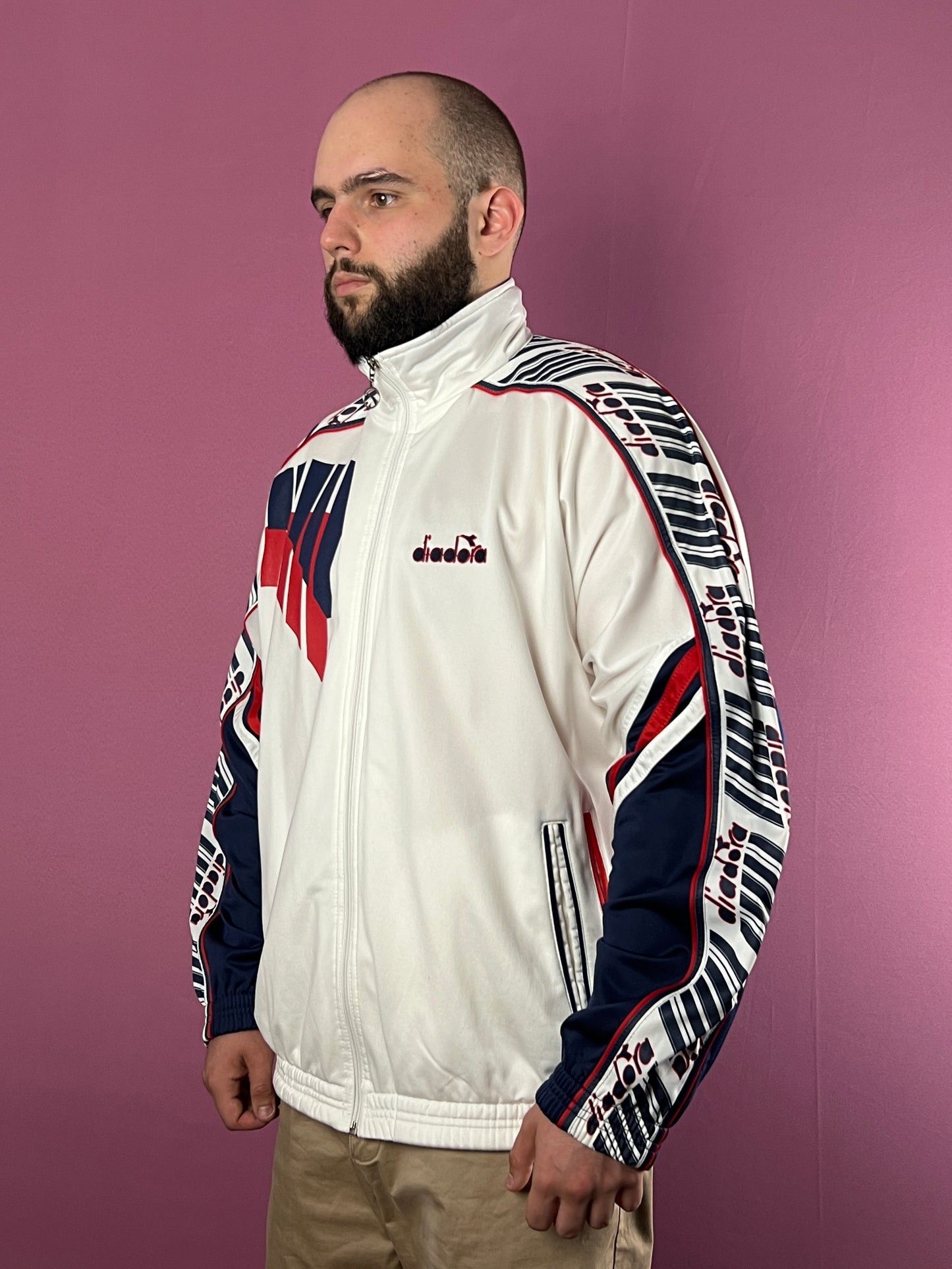 Diadora × Vintage 90s Diadora Vintage Men's Side Tape Track Jacket - XXL Size US XXL / EU 58 / 5 - 1 Thumbnail