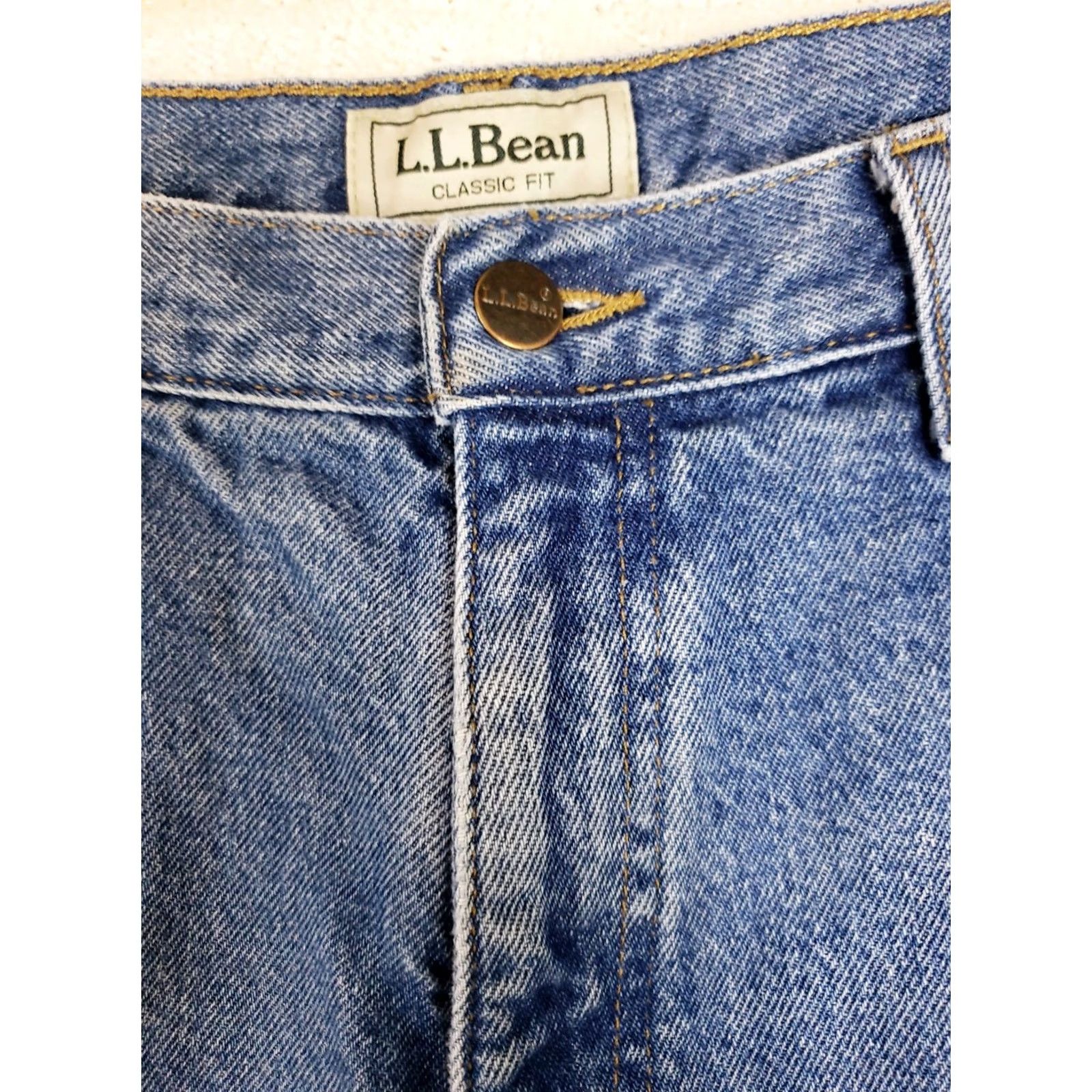 Denime LL Bean Denim Jeans 35x30 Blue Classic Fit 5-Pocket Straight Zip Raw Denim Relaxed Men Size US 35 - 5 Thumbnail