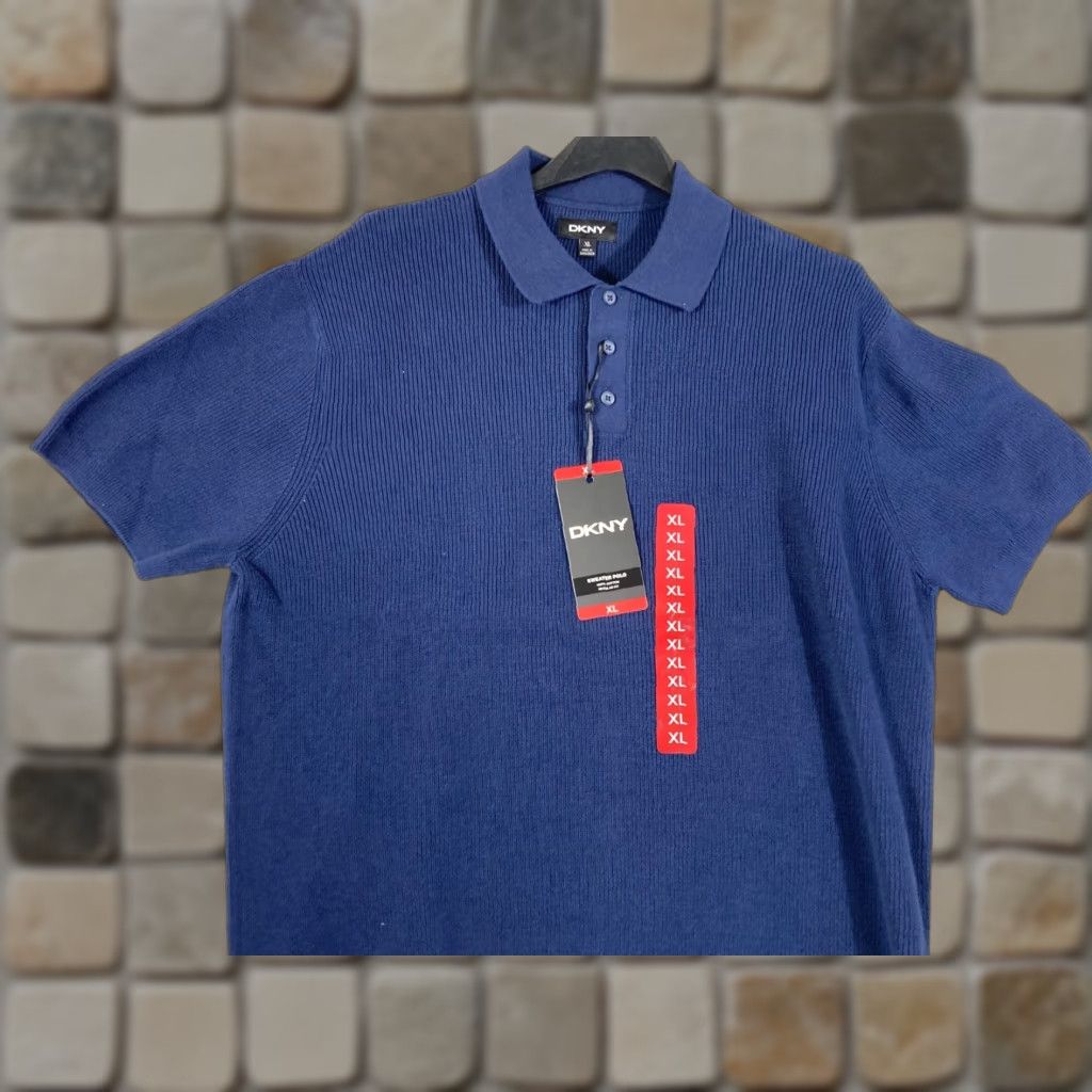 DKNY DKNY Polo Shirt Mens XL Blue 100% Cotton Short Sleeve Ribbed Knit NWT Size US XL / EU 56 / 4 - 1 Thumbnail