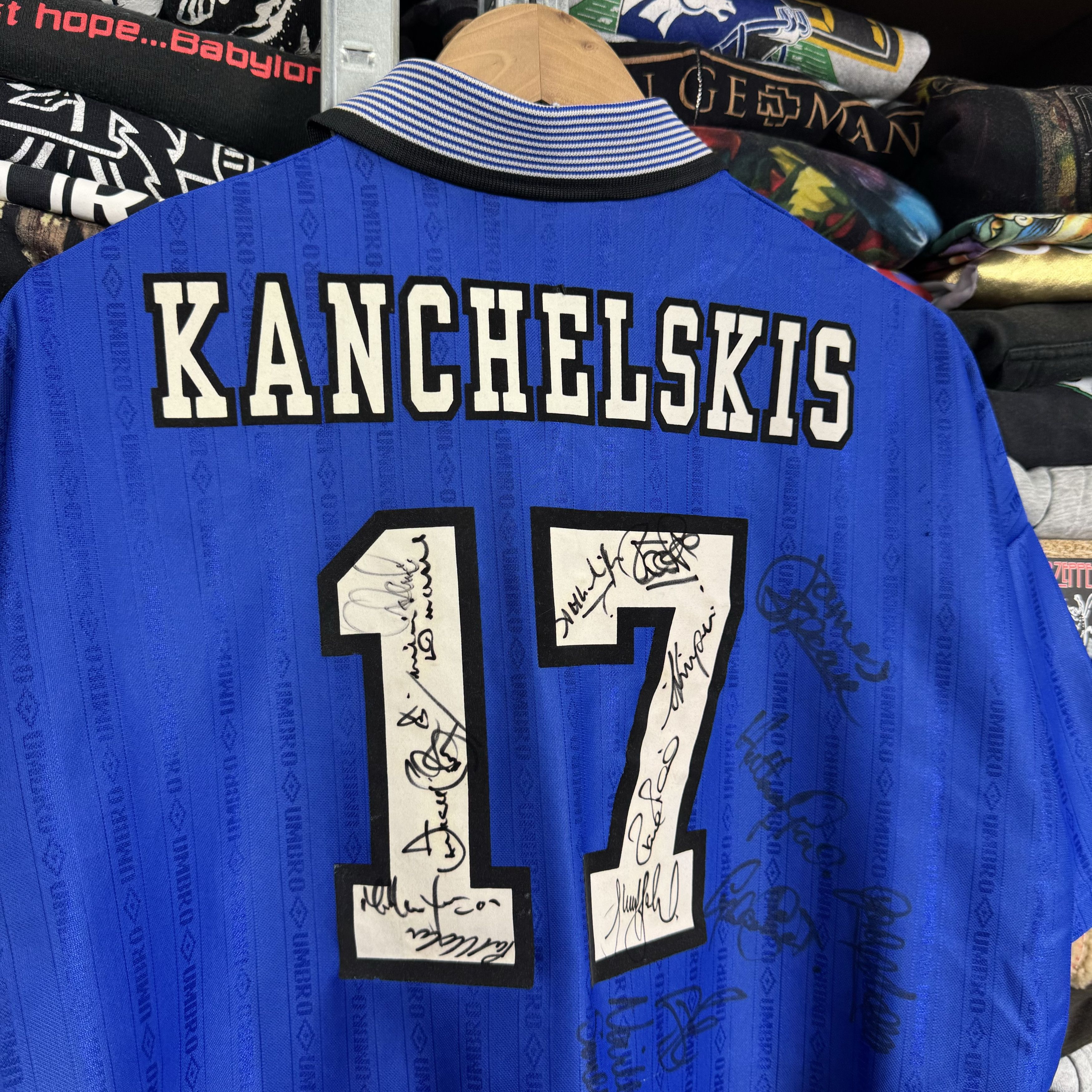 Umbro 1995-97 UMBRO EVERTON #17 KANCHELSKIS HOME SOCCER SHIRT Size US L / EU 52-54 / 3 - 4 Thumbnail