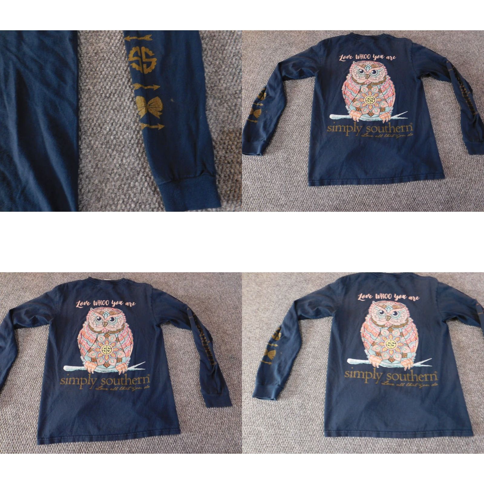 Vintage Simply Southern Mens Shirt Small blue owl graphic long sleeve Crew Neck Logo Stretch Cotton Spandex Regular Size US S / EU 44-46 / 1 - 8 Thumbnail
