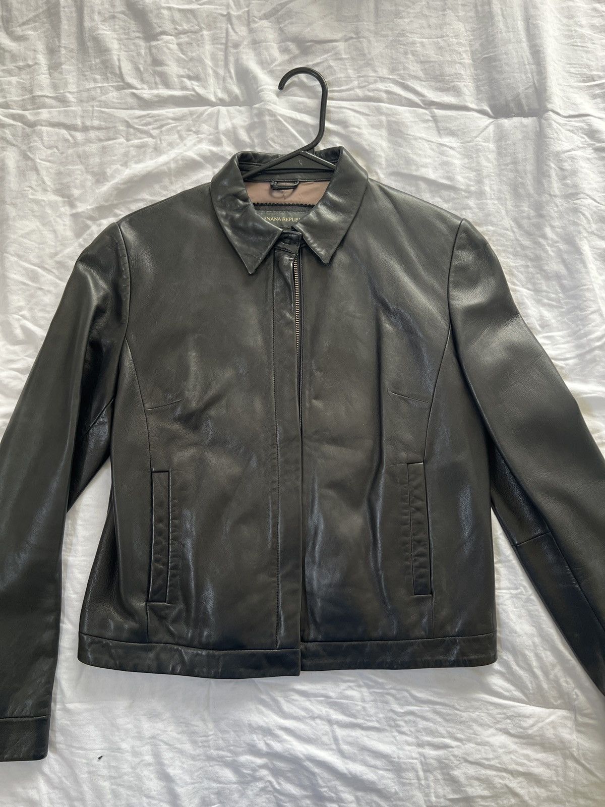 image of Banana Republic Leather Jacket in Black, Women's (Size Small)