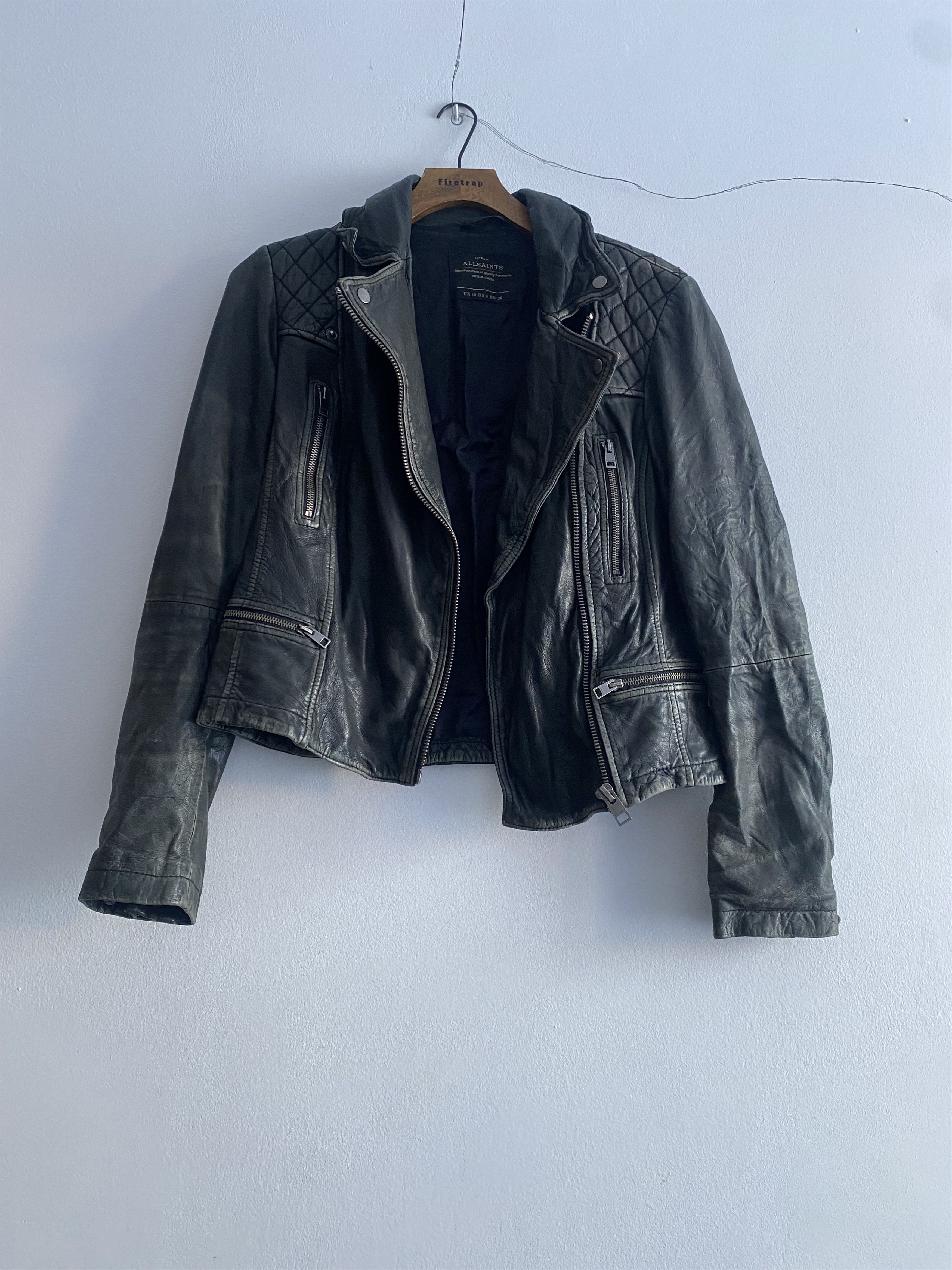 Allsaints AllSaints Cargo Leather Biker Jacket - Distressed Black/Grey Size M / US 6-8 / IT 42-44 - 2 Thumbnail