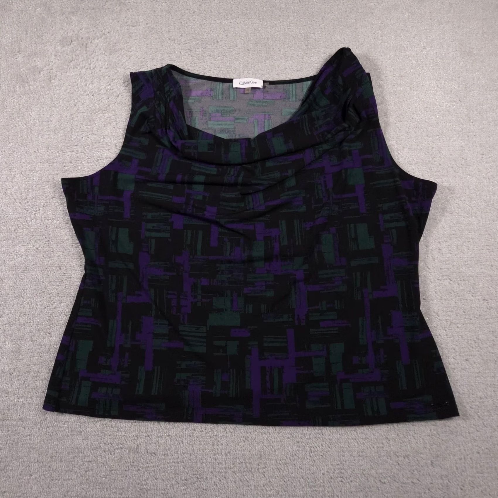 Calvin Klein Calvin Klein Top Womens 2X Black Purple Green Cowl Neck Sleeveless Blouse Size XXL / US 16-18 / IT 52-54 - 2 Thumbnail