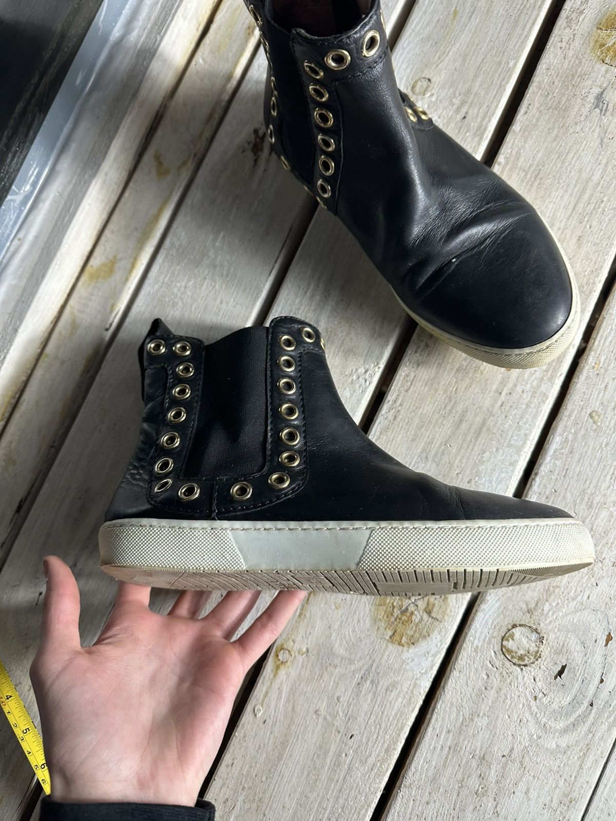 Japanese Brand × Moschino × Vintage 🚨MOSCHINO BOUTIQUE Leather High-Top Sneakers y2k luxury Size US 9.5 / IT 39.5 - 4 Thumbnail