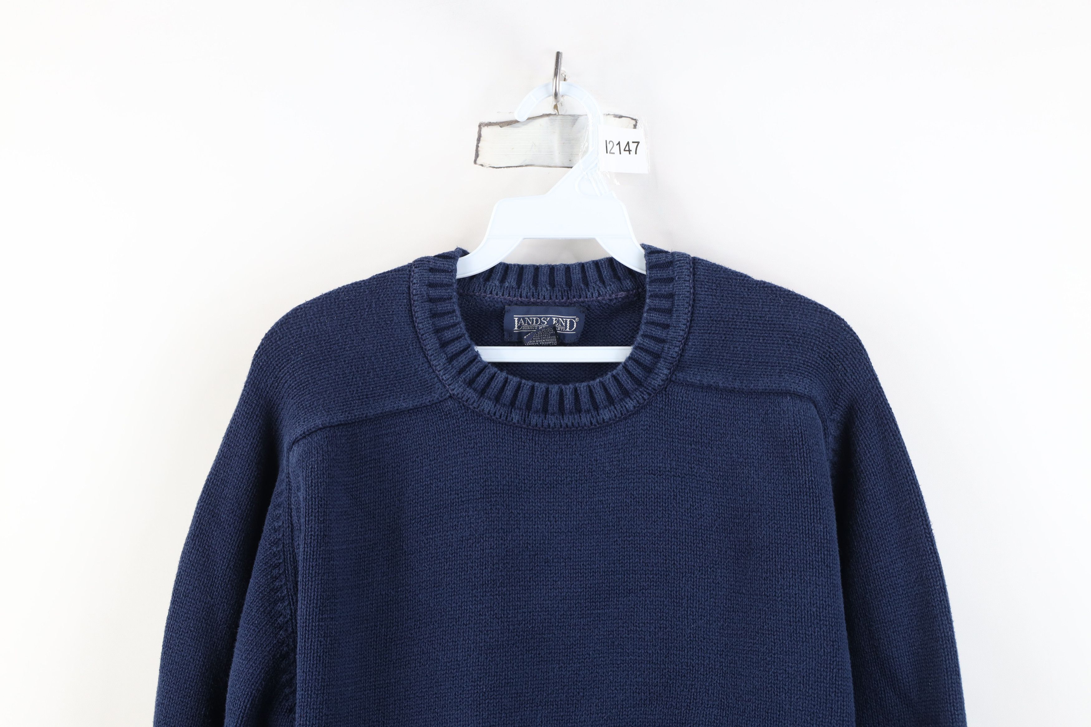 Lands' End Vintage 90s Lands End Cotton Knit Crewneck Sweater Blue USA Size US L / EU 52-54 / 3 - 2 Thumbnail