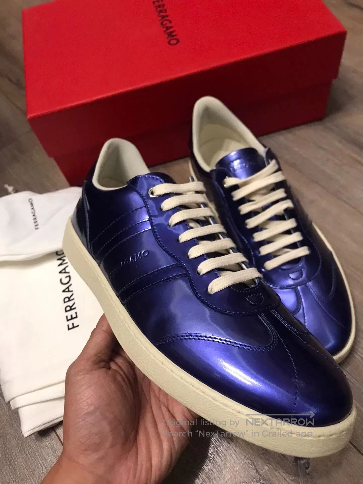 Salvatore Ferragamo Ferragamo Electric Blue-Purple Leather Casual Shoes. Size US 9 / EU 42 - 2 Thumbnail