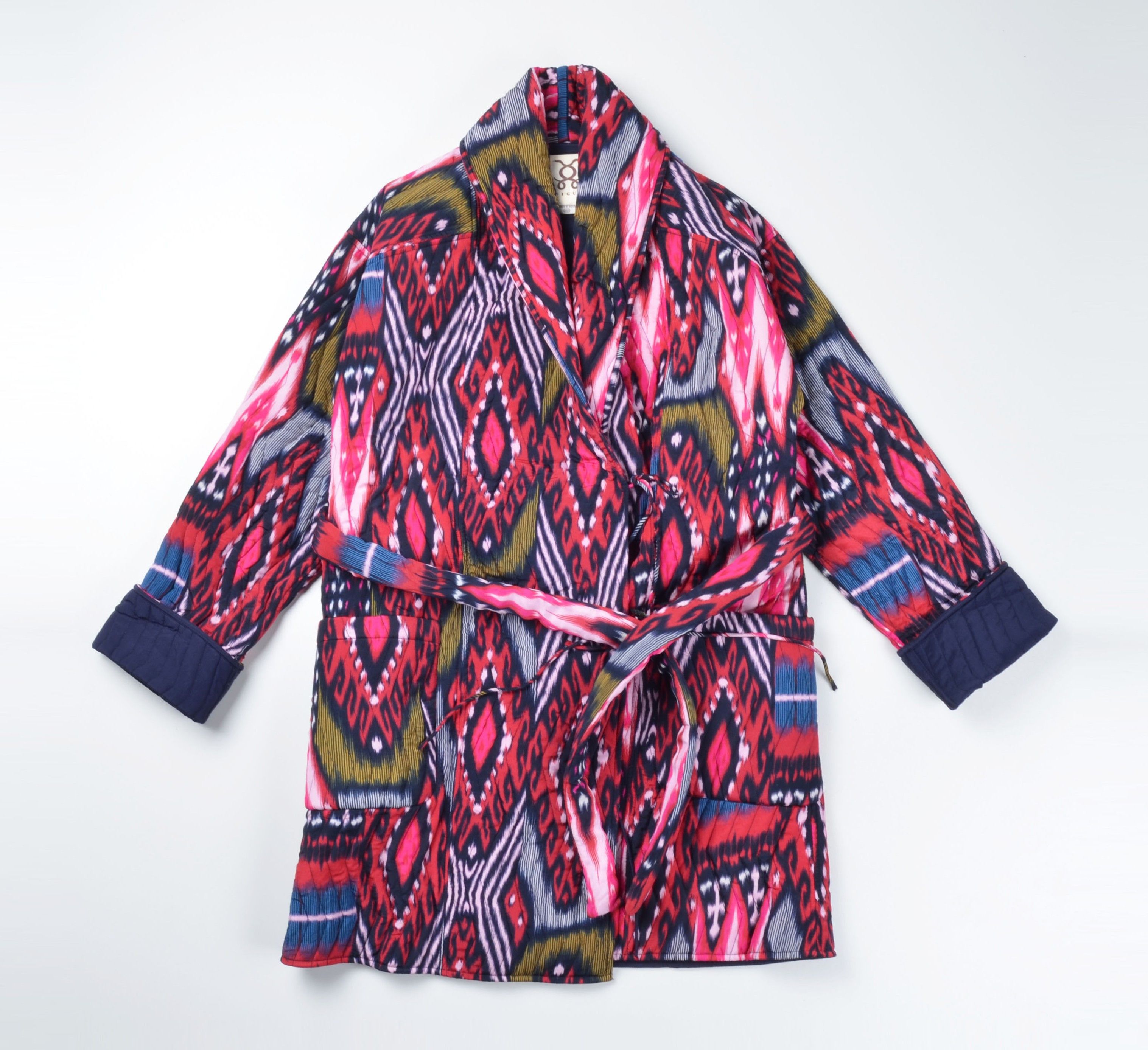 Figue Figue Ikat Tribal Print Belted Wrap Shawl Collar Boho Coat Size S / US 4 / IT 40 - 4 Thumbnail