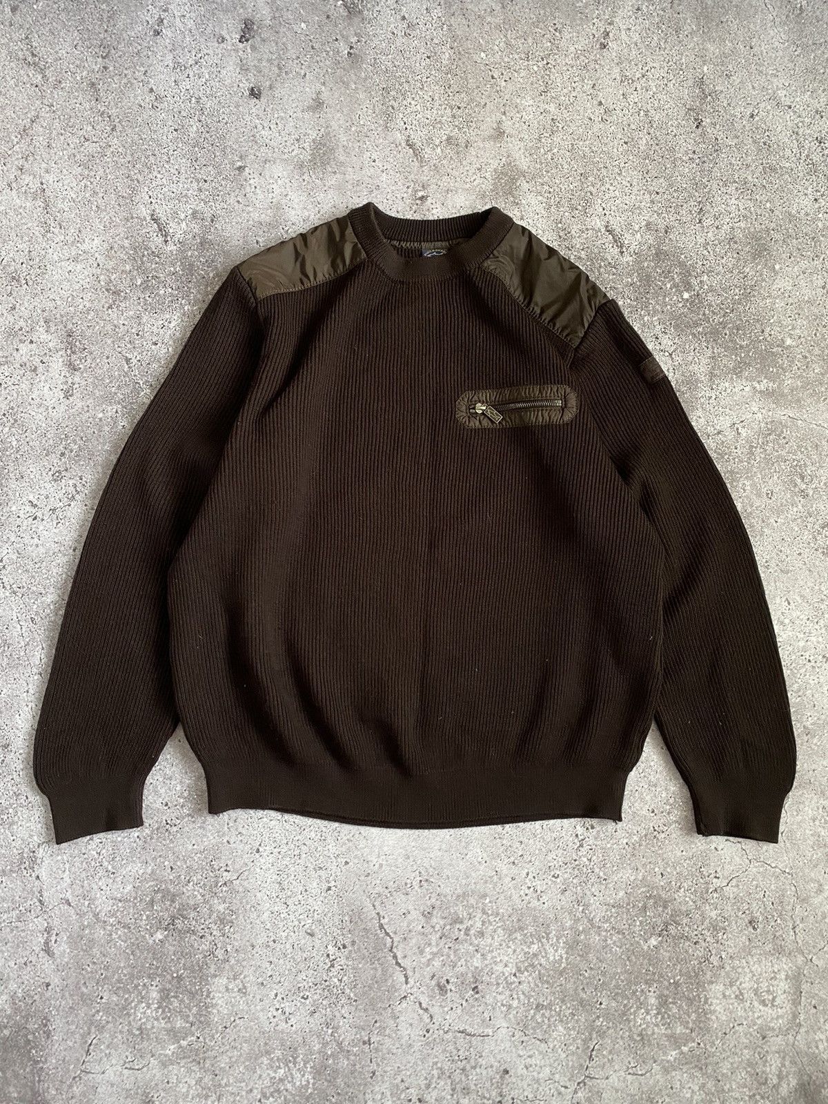 Paul Shark Brown Nylon Wool Logo Sweater Size XL