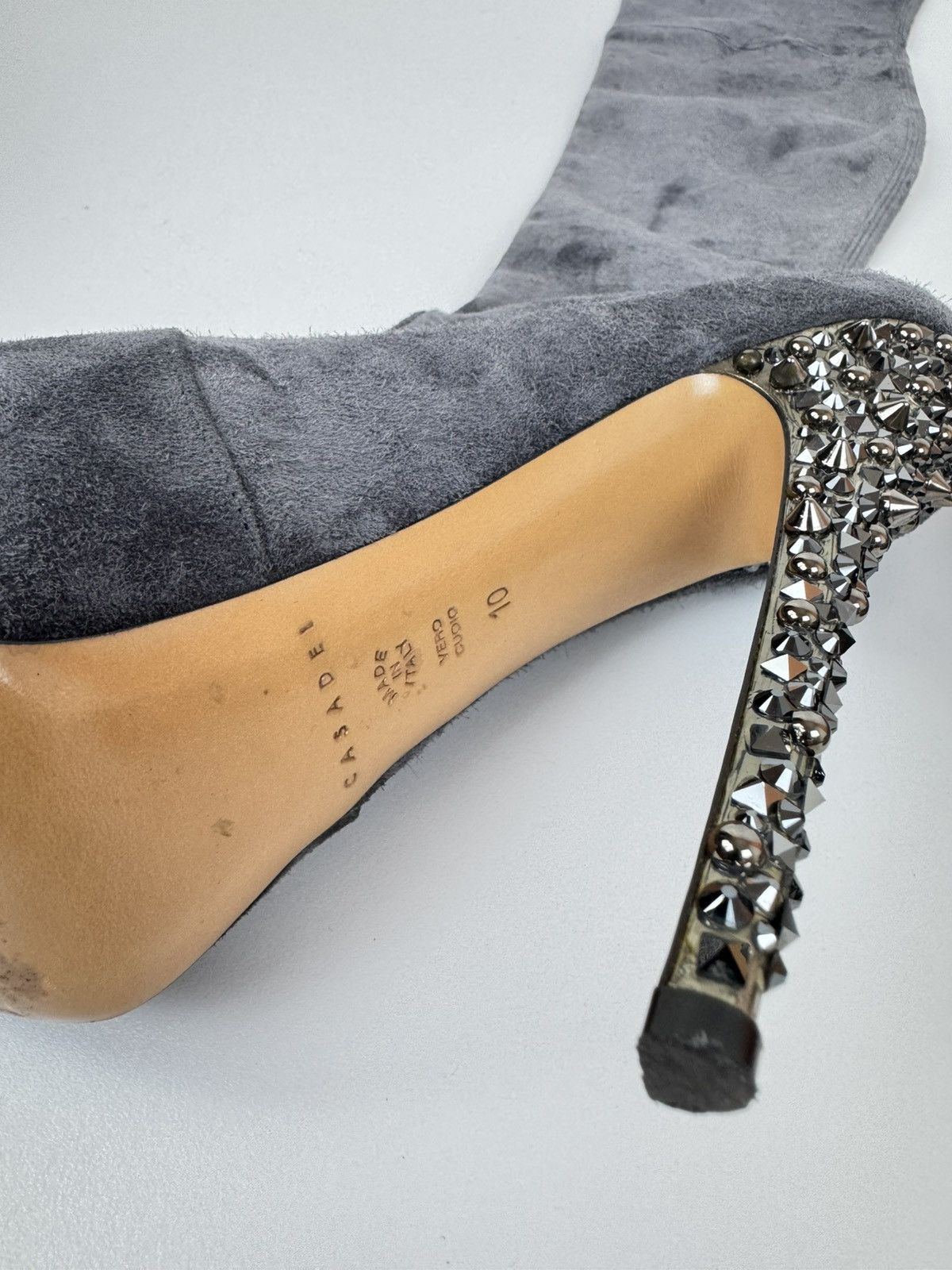 Casadei × Casedei CASADEI Suede Over The Knee Boots Stiletto Crystal Heels Size US 10 / IT 40 - 5 Thumbnail