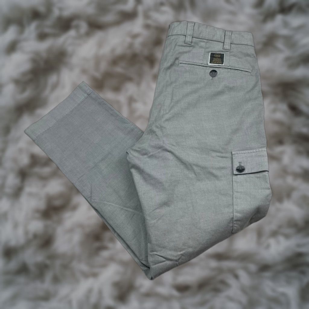 Borelio Men’s Cargo Pants - 100% Cotton Button-Fly Gray Glen Plaid 36x30 Regular Flat Front Pockets Vintage? No Men’s Pants