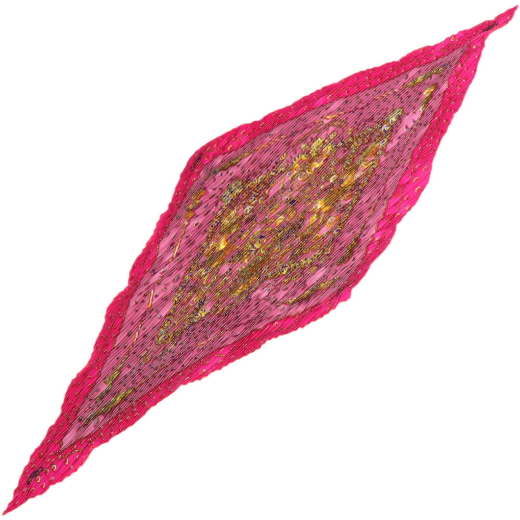 Hermes Hermes Excellent condition Hermès Rosange Pleated Carré Silk Pink Scarf Muffler 0296 Size ONE SIZE - 1 Thumbnail