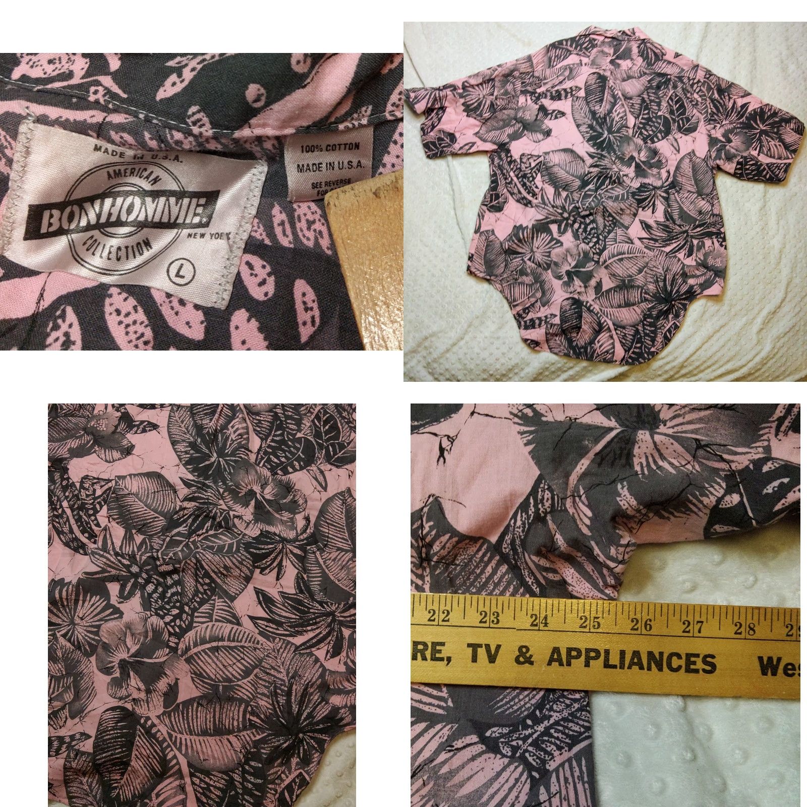 Vintage Bon Homme Mens L Large Pink Floral Short Sleeve Button Up Hawaiian Shirt USA Size US L / EU 52-54 / 3 - 8 Thumbnail