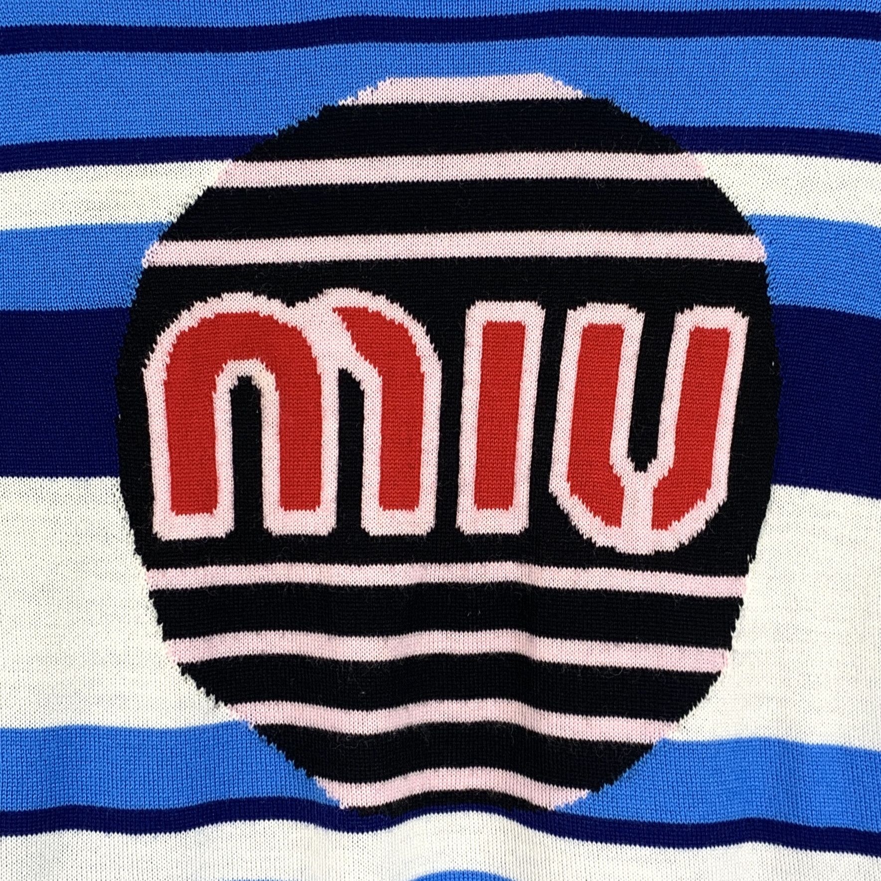 Miu Miu Miu Miu Blue Logo Stripe Intarsia Knit T-Shirt (Size S) Size XS / US 0-2 / IT 36-38 - 6 Thumbnail