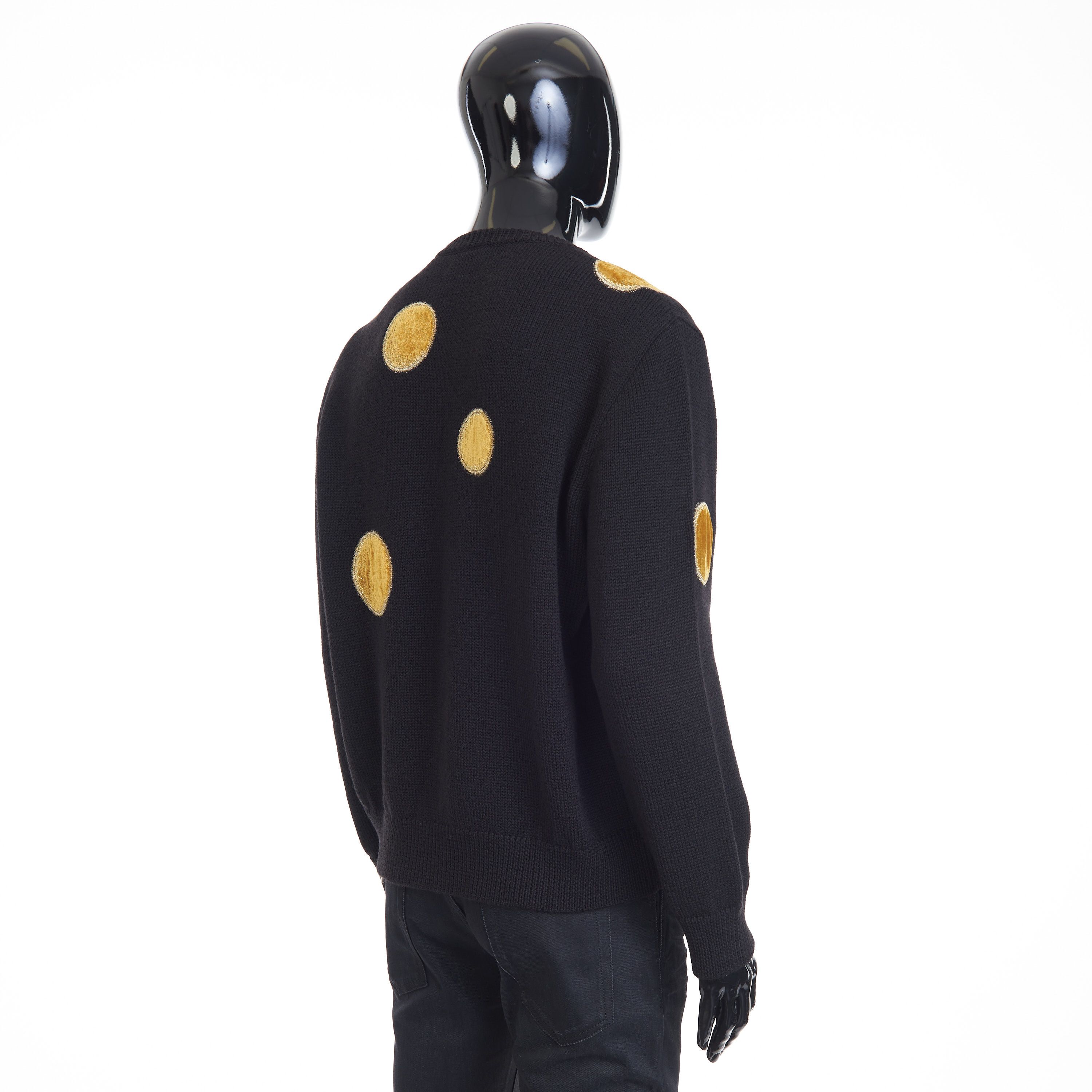 Celine Black Crew Neck Knit Sweater - Velvet Inserts, Wool Size US L / EU 52-54 / 3 - 6 Thumbnail