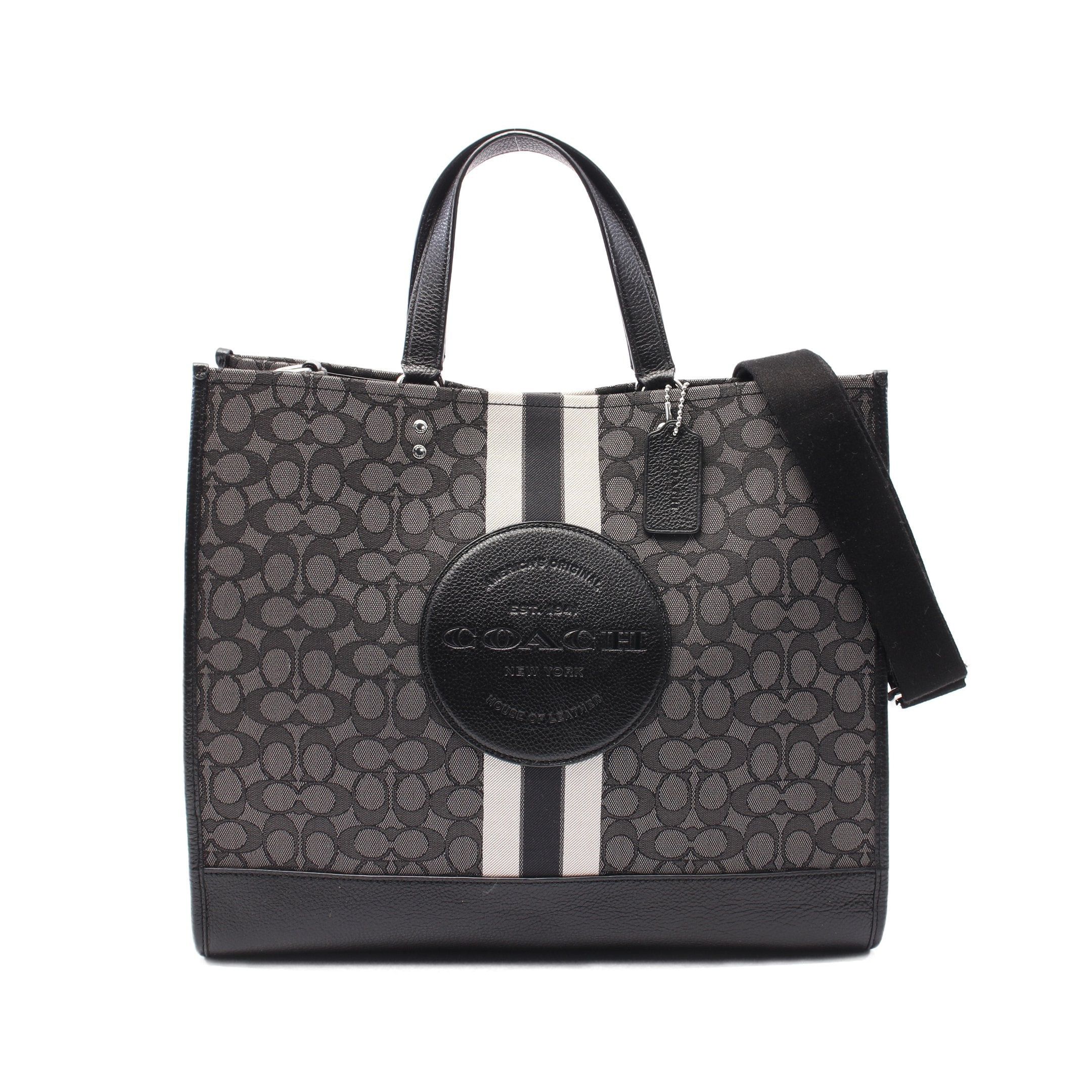 Coach Coach Dempsey Tote 40 Outline Signature Handbag Bag Canvas Leather Gray Black Size ONE SIZE - 1 Thumbnail