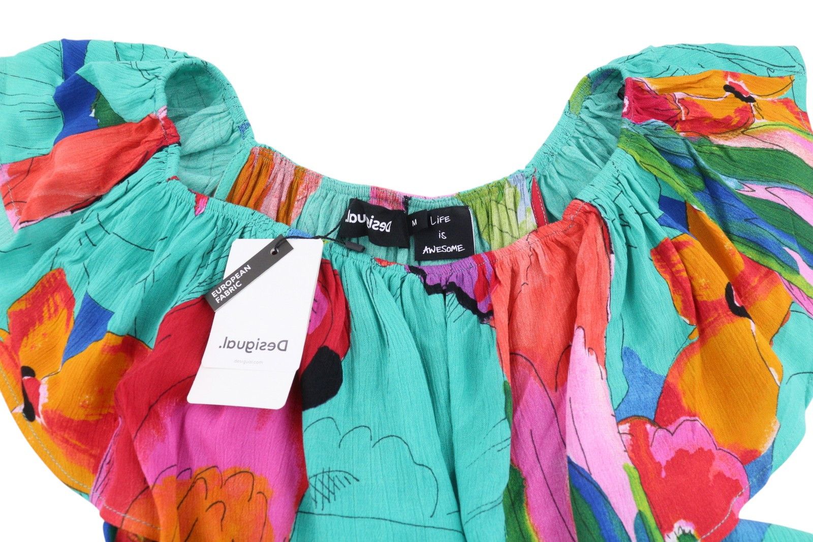 Desigual VEST PAHOA M Floral Ruffled Split Midi Dress 89011 Size M / US 6-8 / IT 42-44 - 6 Thumbnail