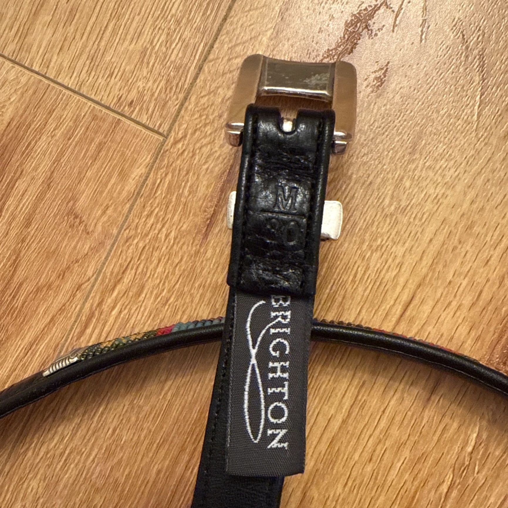 Brighton VINTAGE Brighton Beaded Detail M Black Leather Skinny Belt Silver Tooled Buckle Boho Womens Belt (Western) Size ONE SIZE - 5 Thumbnail