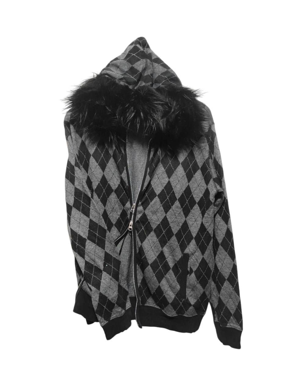 Plus One Plaid Double Zipper Fur Hoodie LGB style