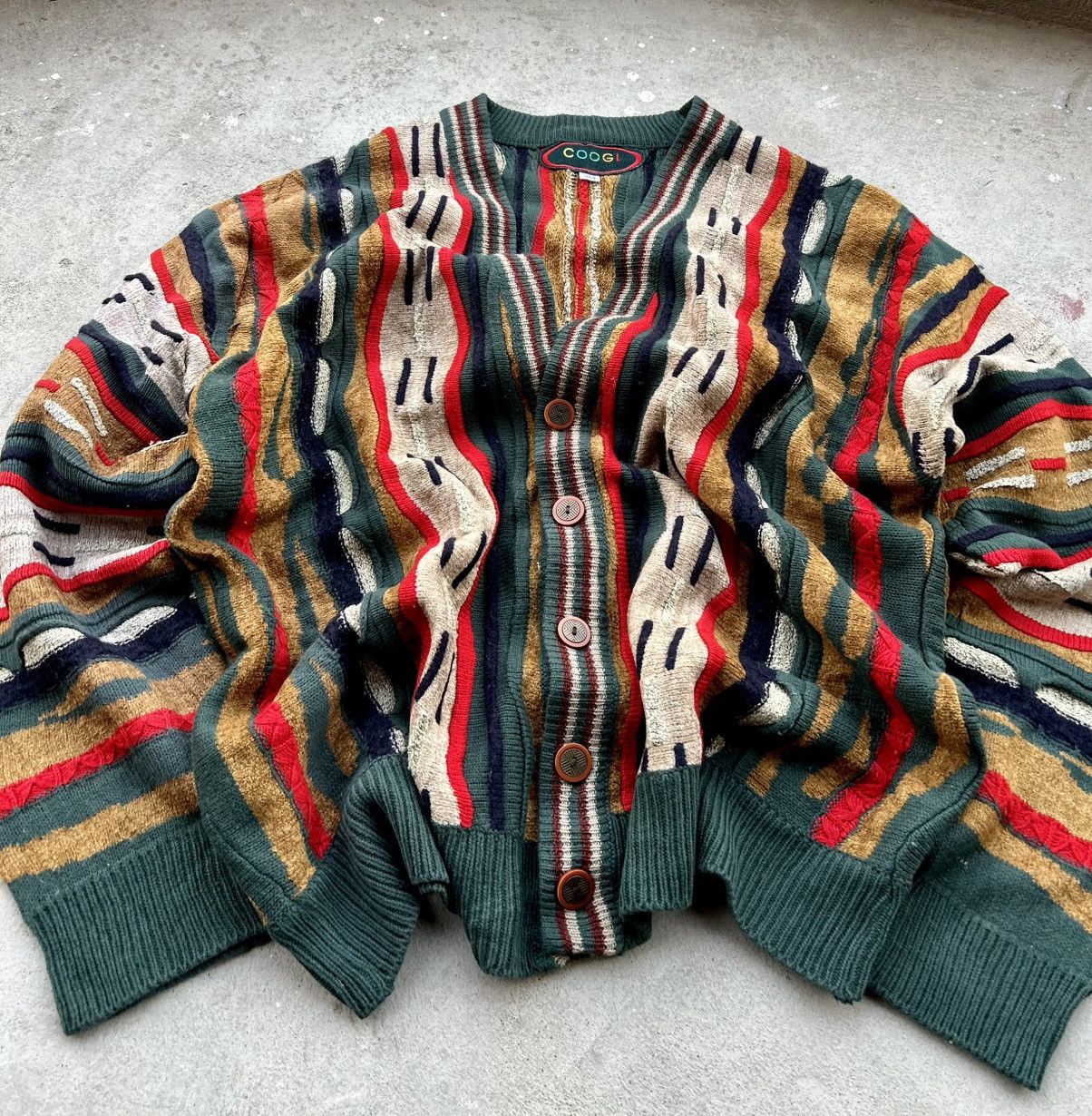 Coogi 💥SUPER RARE💥 VINTAGE COOGI 3D MULTICOLOURED CABLE CARDIGAN Size US L / EU 52-54 / 3 - 1 Thumbnail