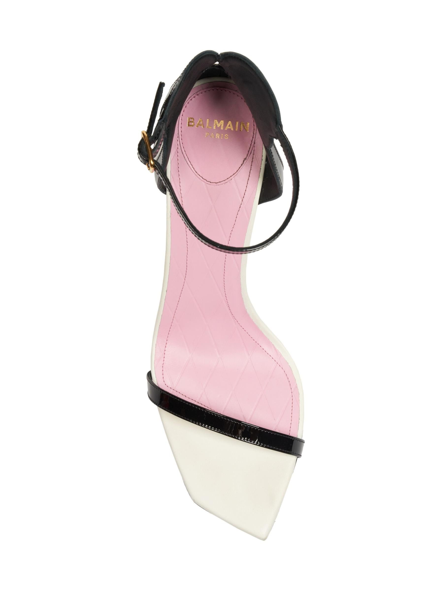 Balmain o1s1wg110925 Eden 95mm Patent Leather Sandals in Black/White Size US 9 / IT 39 - 2 Thumbnail