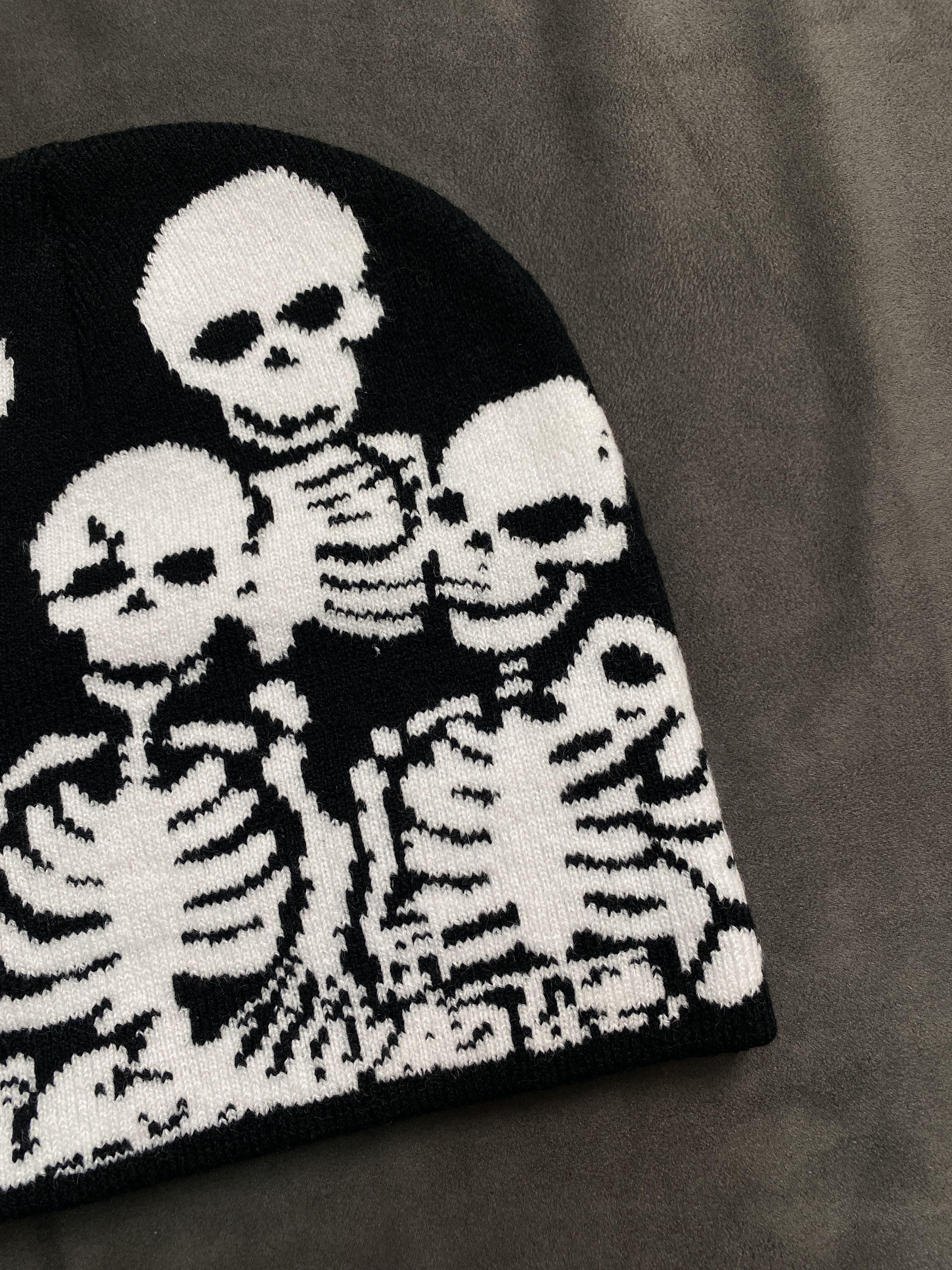 Japanese Brand Deadstock Skeleton Graphic No Cuff Knit Black Beanie OS Size ONE SIZE - 3 Thumbnail