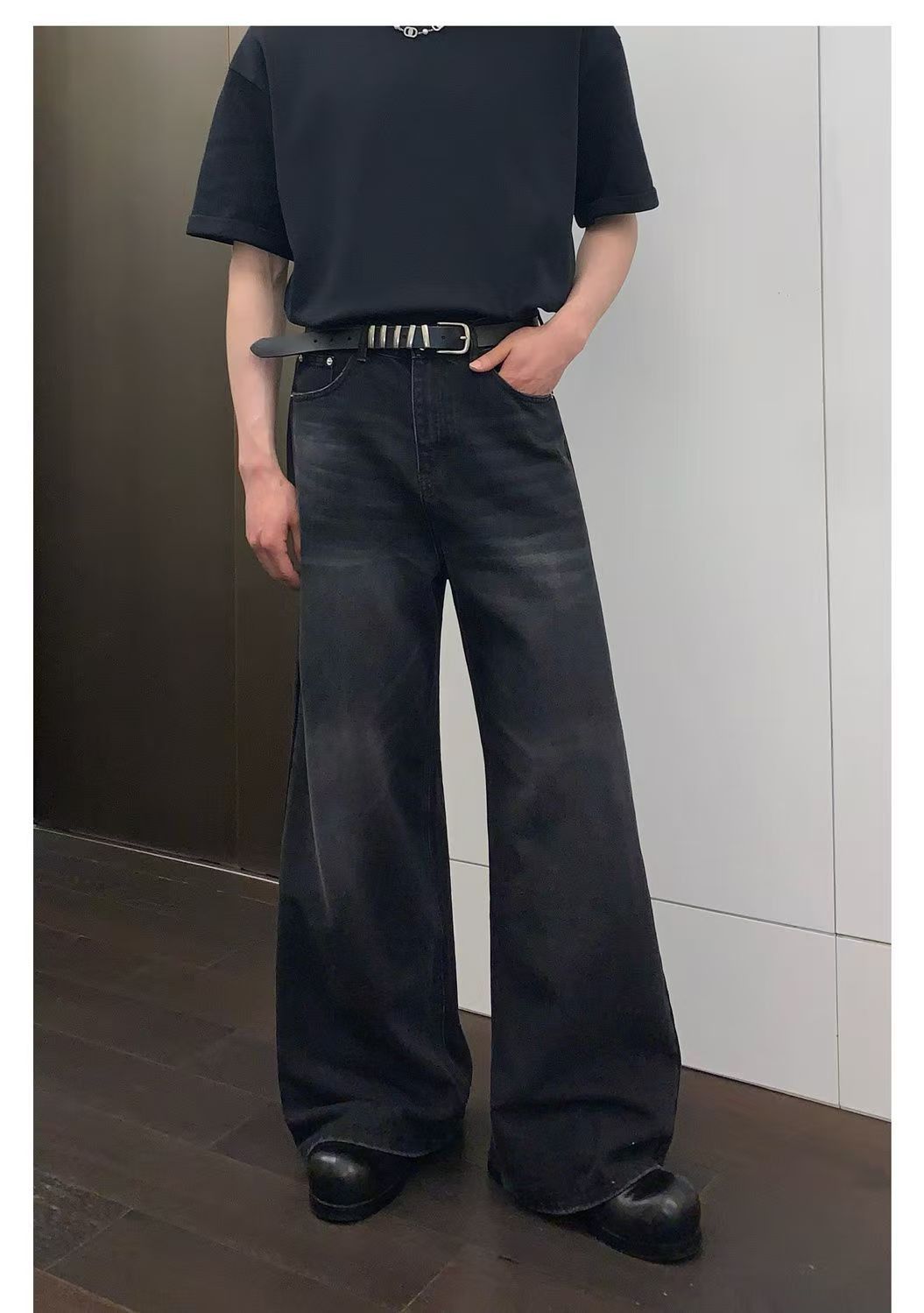 Japanese Brand × Jean Street washed vintage black straight flared jeans y2k Size US 32 / EU 48 - 1 Thumbnail