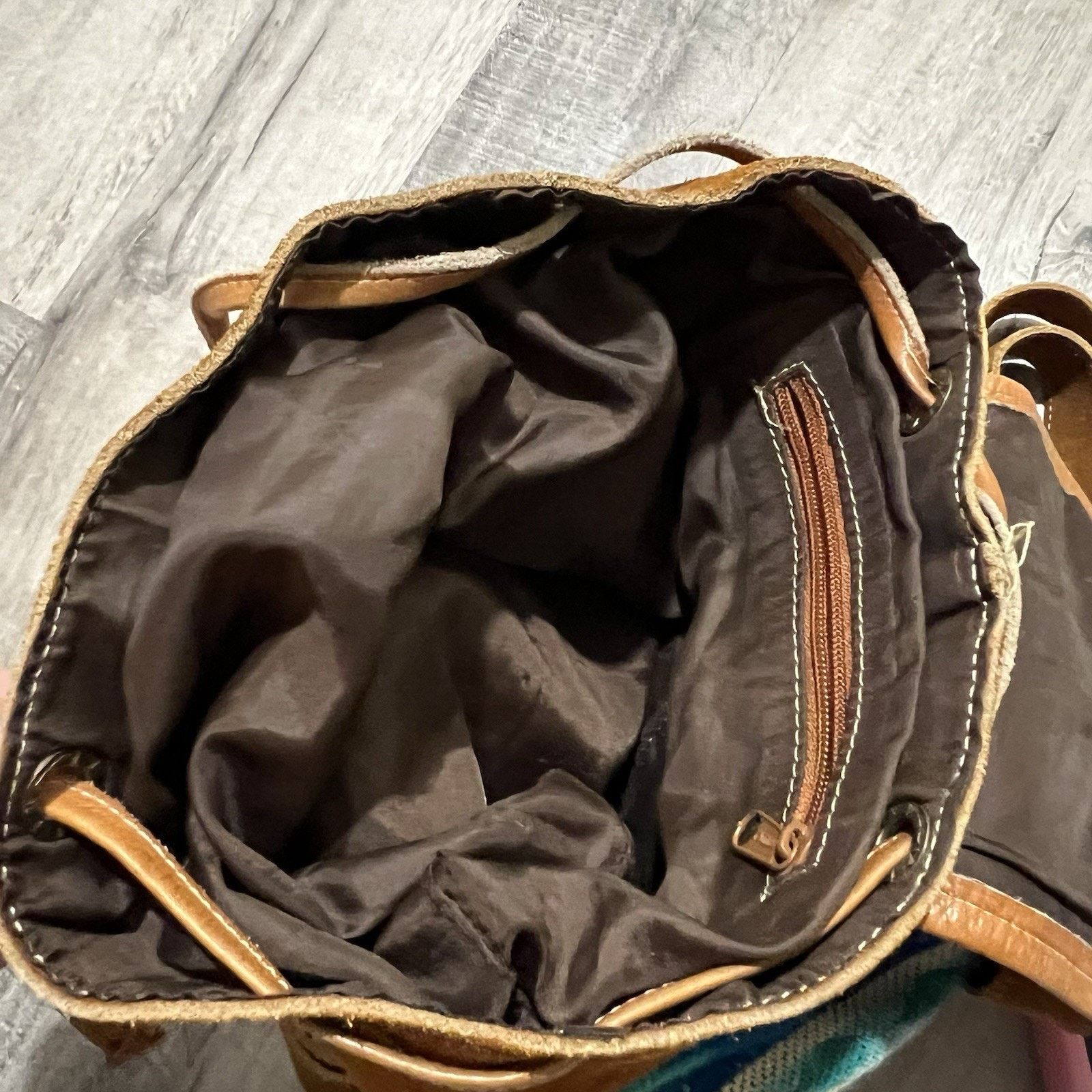 Other Southwestern Aztec Suede Backpack Teal/Brown Boho Hippie Size ONE SIZE - 7 Thumbnail