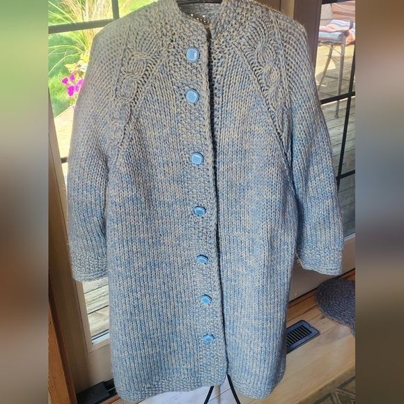 Vintage Vintage Handmade Pure Wool Blue Lined Heavy Knit Button-Down Size XL / US 12-14 / IT 48-50 - 1 Thumbnail