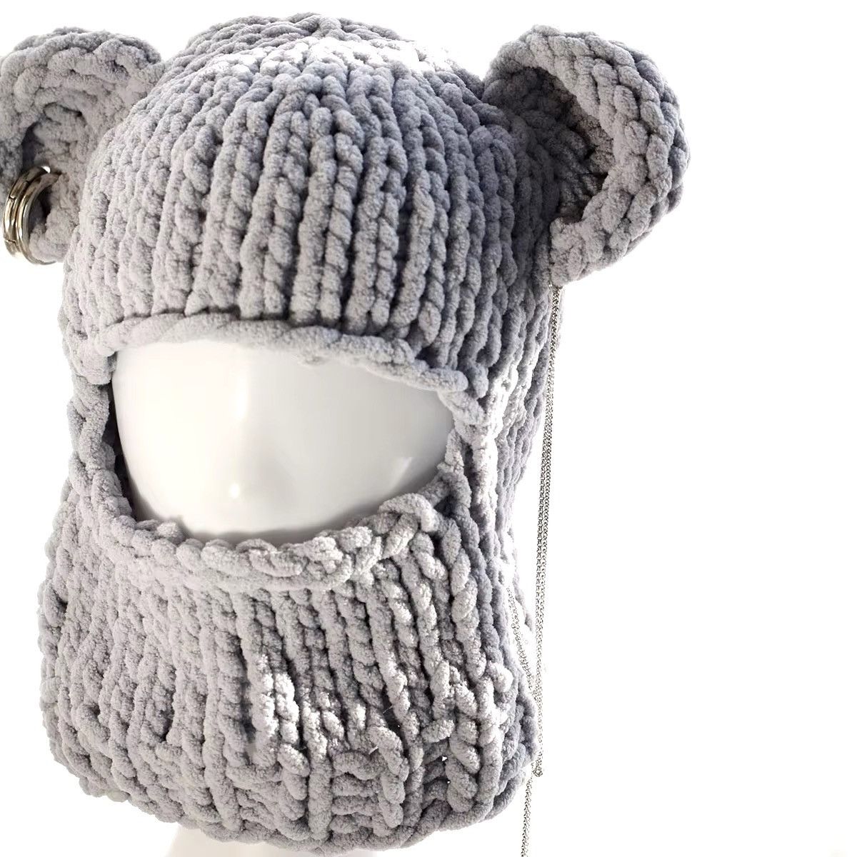 Japanese Brand Handmade Full Face Bear Ears Crochet Knitted Balaclava Hat Size ONE SIZE - 2 Thumbnail