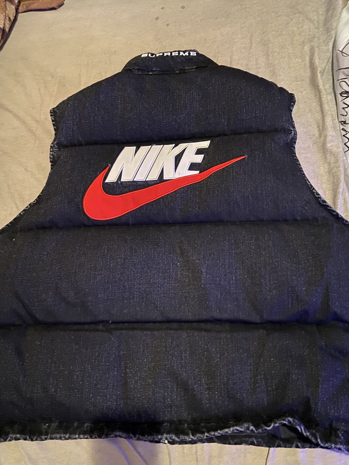 Image of Nike Denim Puffer Vest Size Large in Black, Men's