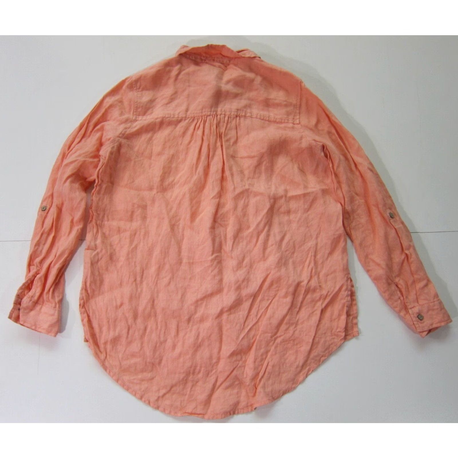 Vintage Sigrid Olsen 100% Linen Orange Peach Collared Button Long Sleeve Tunic Blouse S Size S / US 4 / IT 40 - 2 Thumbnail