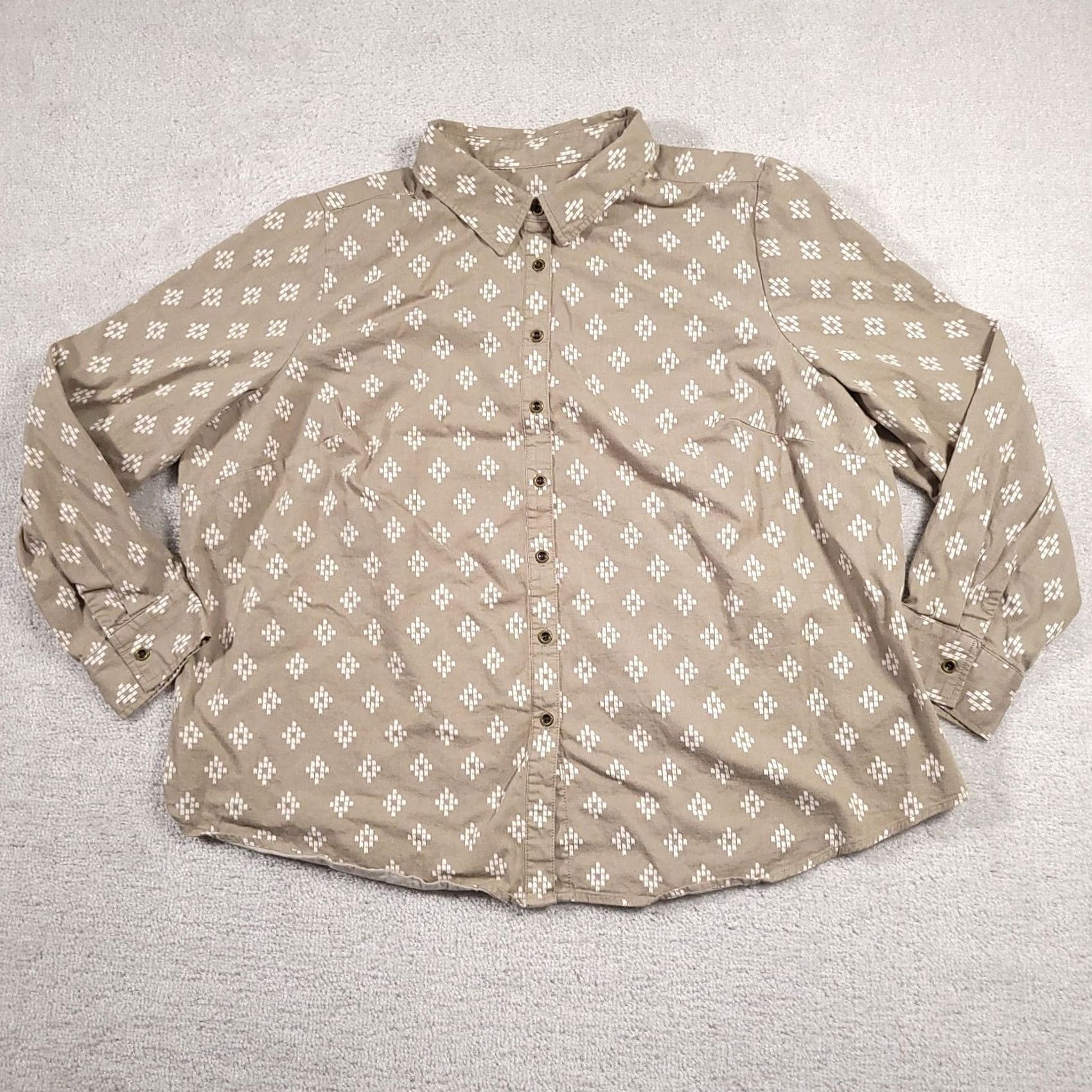 Denim & Co. Denim & Co. Shirt Women's Plus 2X Green Long Sleeve Geometric Print Button Up Size XXL / US 16-18 / IT 52-54 - 2 Thumbnail