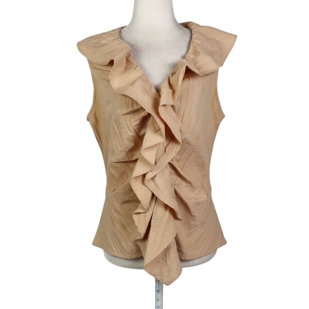 Vintage Farinaz Taghavi Tan Blouse Top Sleeveless Ruffle Front Size 8 Size M / US 6-8 / IT 42-44 - 2 Thumbnail
