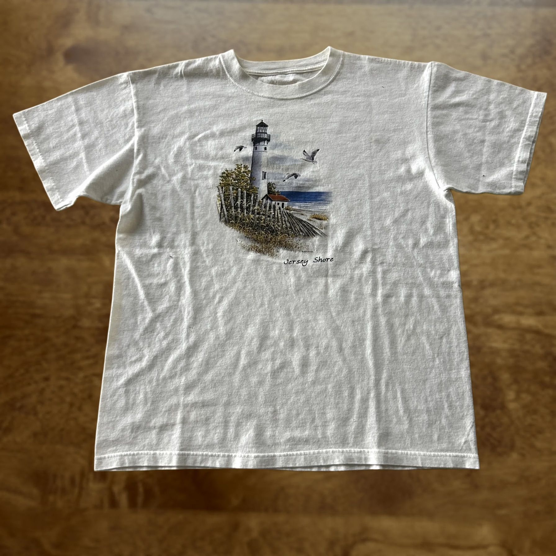 Vintage Jersey Shore Lighthouse Shirt Mens Medium White Scenic Beach Tee T-Shirt Size US M / EU 48-50 / 2 - 1 Thumbnail