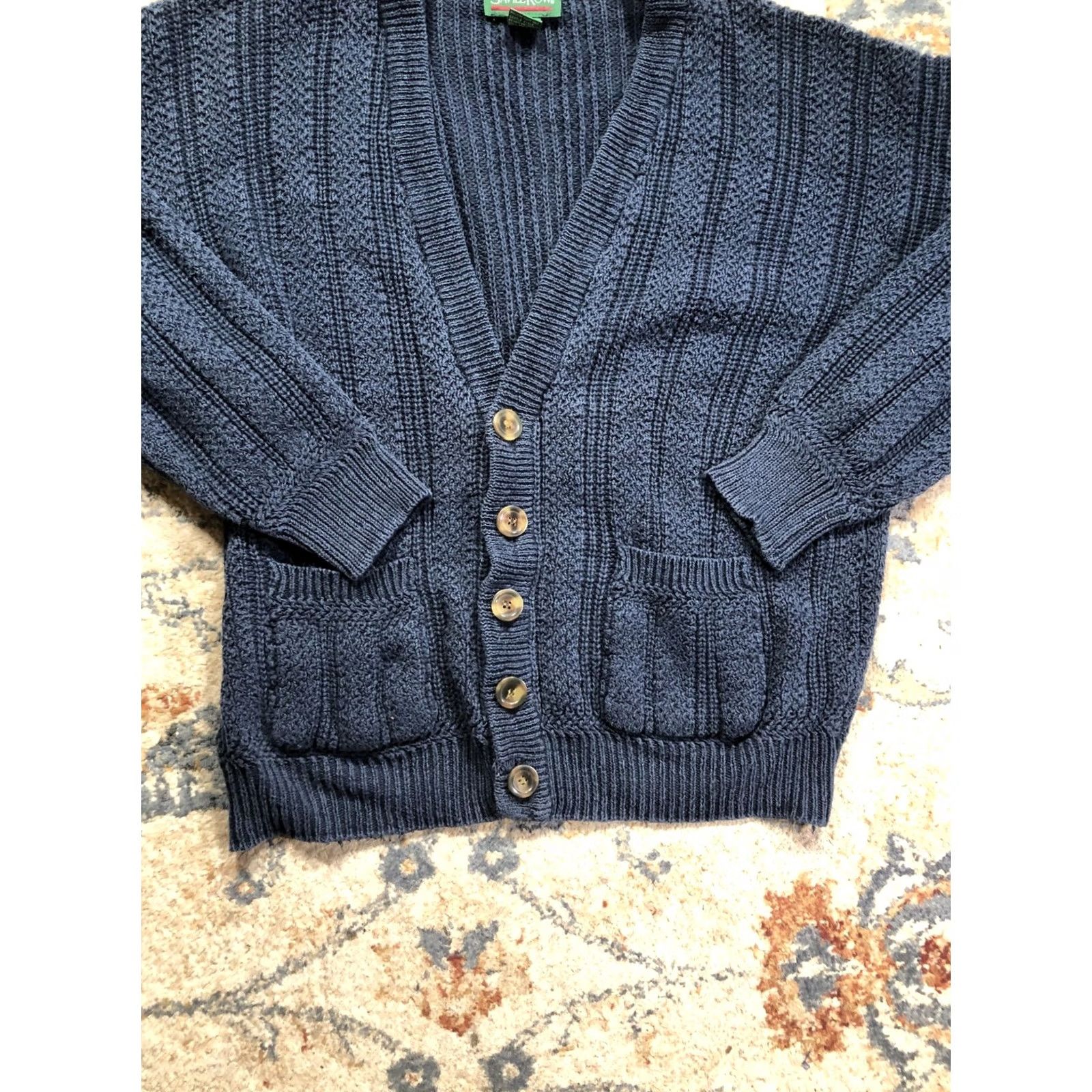 Vintage Savile Row Cardigan Mens L Blue V-Neck Knit Ramie Cotton Pockets Sweater Size US L / EU 52-54 / 3 - 5 Thumbnail