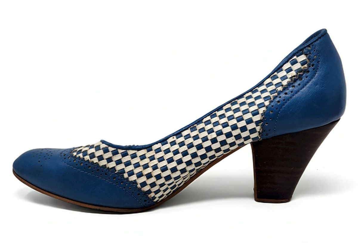 Other Latinas Vintage 80s Checkered Brogue Pumps Block Heel Sz 8.5 Size US 8.5 / IT 38.5 - 3 Thumbnail