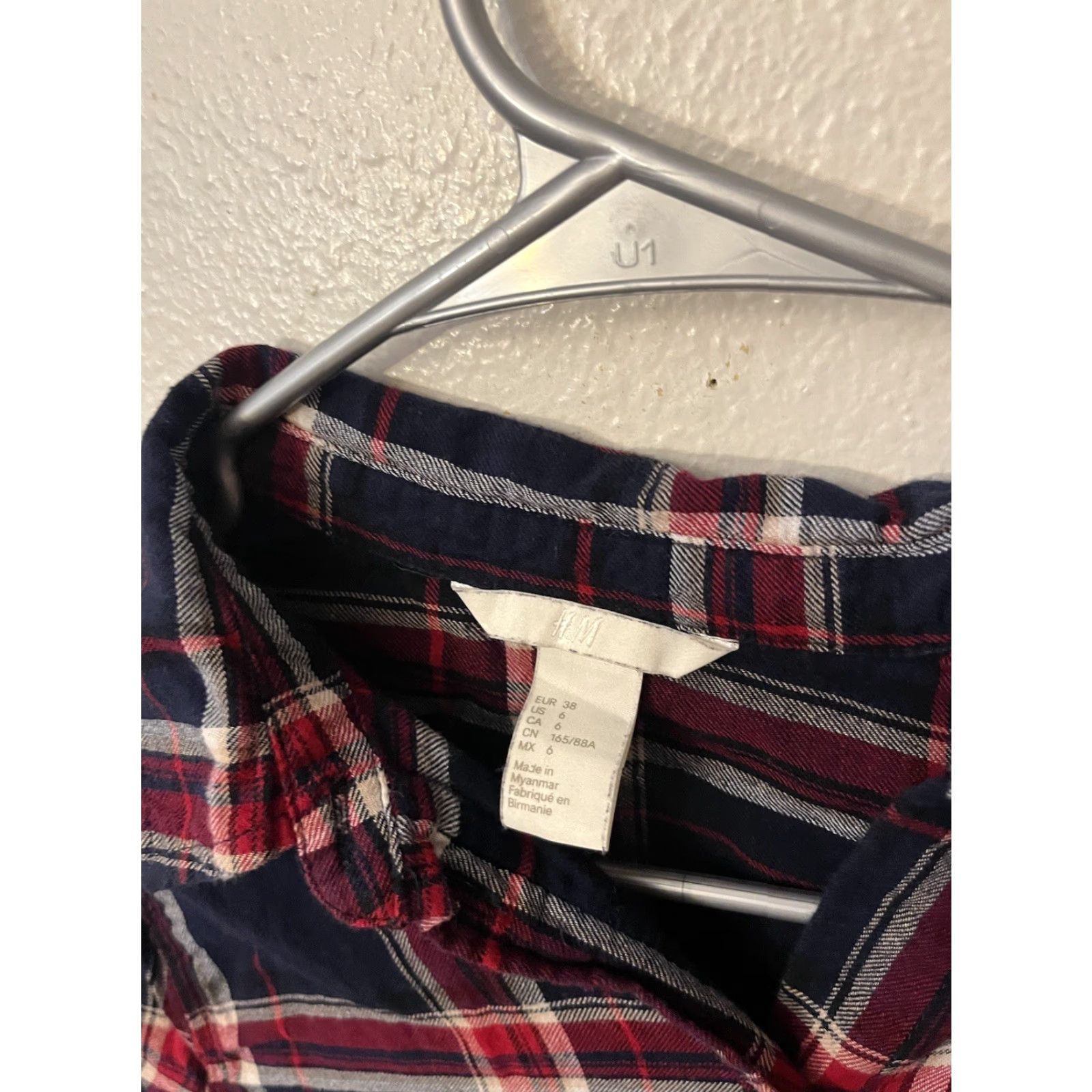 H&M H&M Womens Plaid Button-Up Top Navy/Multi Size 6 Size M / US 6-8 / IT 42-44 - 3 Thumbnail