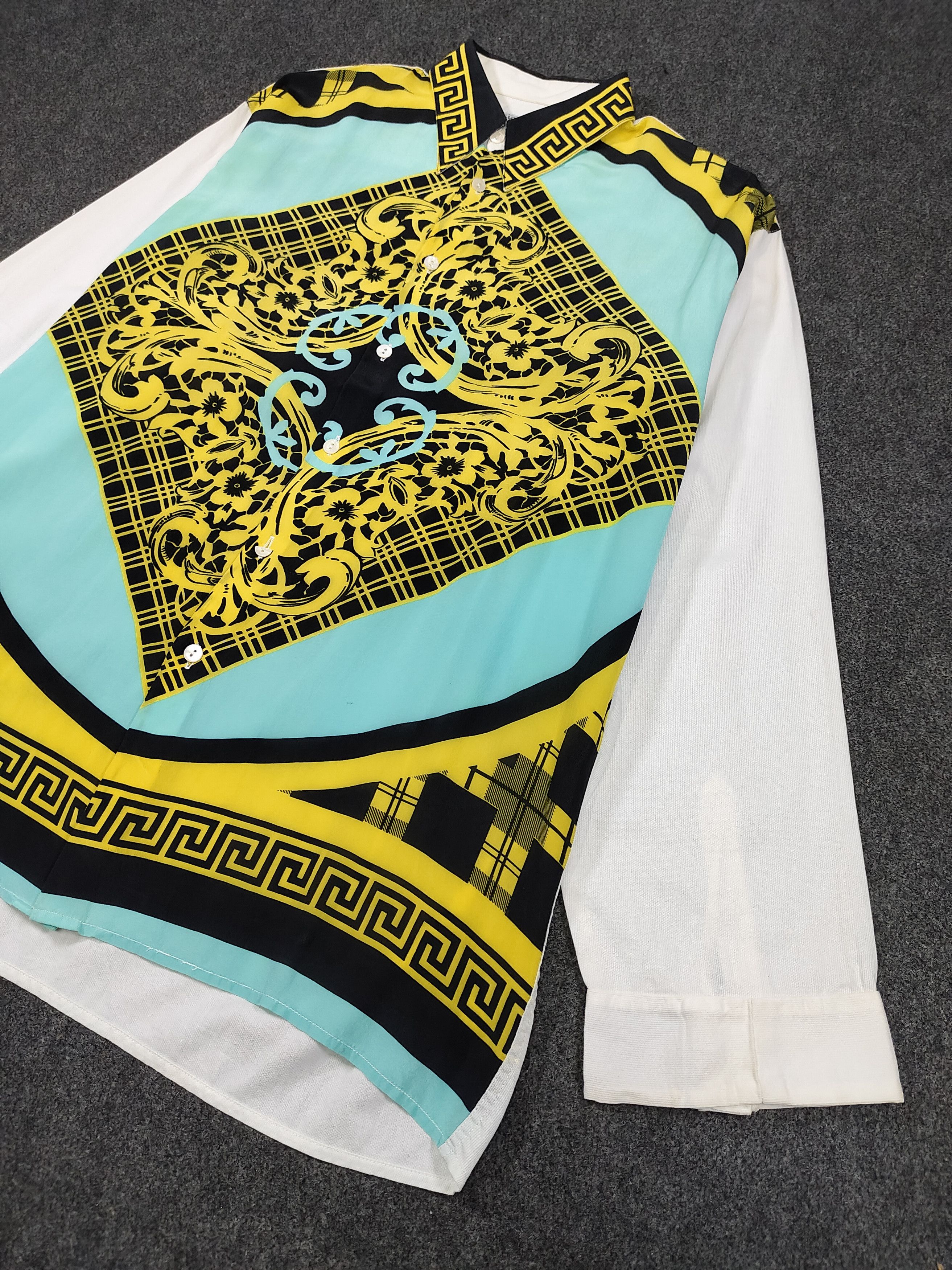 Vintage 90s Le Garage 🇫🇷 Baroque Silk Hybrid Greek Key Shirt Size US M / EU 48-50 / 2 - 2 Thumbnail