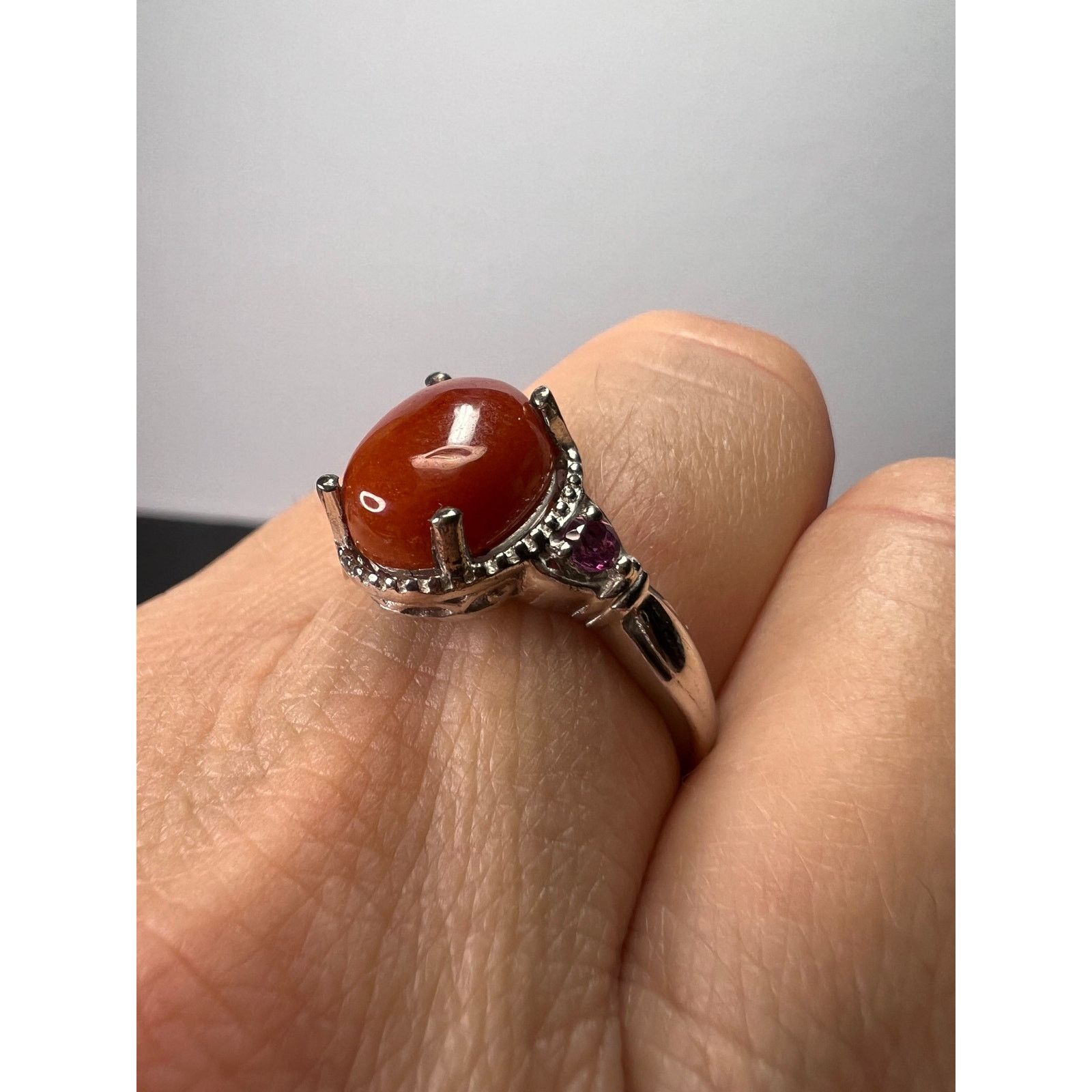 Other Red Jade and grape rhodolite garnet sterling silver ring Size ONE SIZE - 8 Thumbnail
