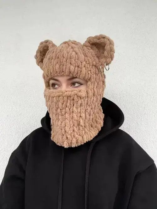 Other Bear ski mask . Winter balaclava . Ears hat knitted handmade Size ONE SIZE - 1 Thumbnail