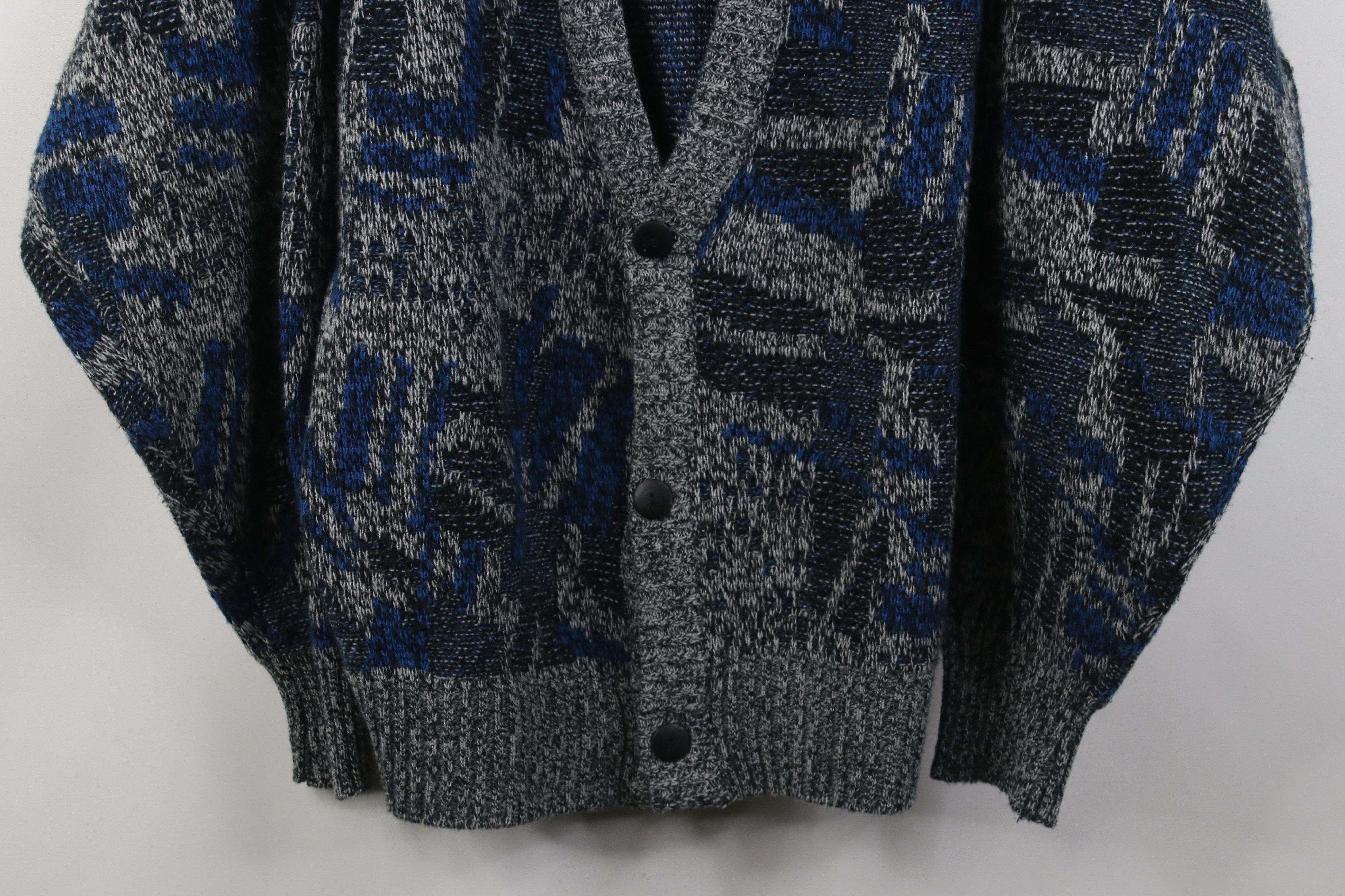 Vintage Vintage 90s Streetwear Geometric Knit Cardigan Sweater Size US XL / EU 56 / 4 - 3 Thumbnail