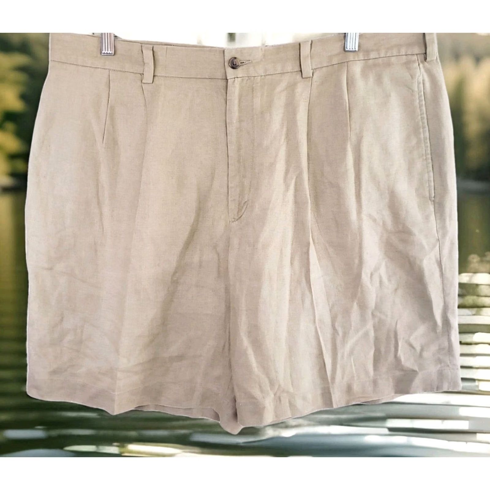 Brooks Brothers Brooks Brothers 346 Mens Linen Shorts Beige Tan Khaki - Travel Casual 9-Inch Size US 40 / EU 56 - 2 Thumbnail