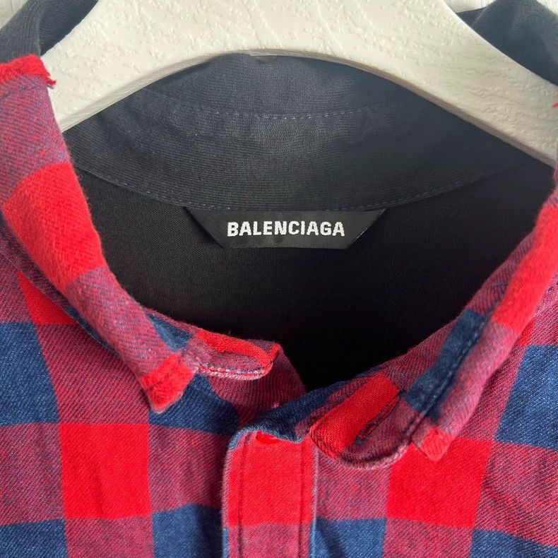 Balenciaga Balenciaga Double B Embroidered Logo Plaid Long Sleeve Shi Size US XXS / EU 40 - 2 Thumbnail
