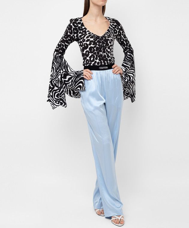 Tom Ford o1y0226 V-neck Blouse in Black/White Size XS / US 0-2 / IT 36-38 - 5 Thumbnail