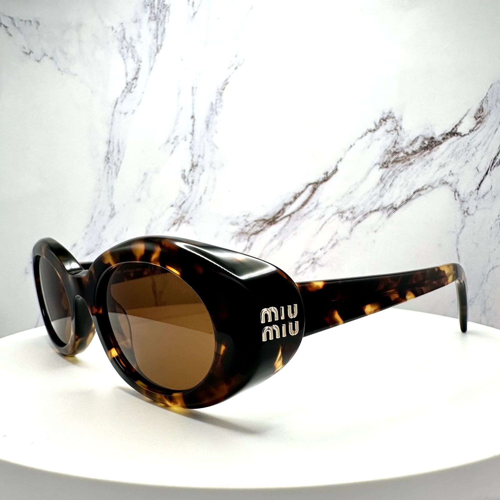 Miu Miu New MIU MIU Sunglasses Brown Tortoise Oval Womens Reverie Size ONE SIZE - 4 Thumbnail